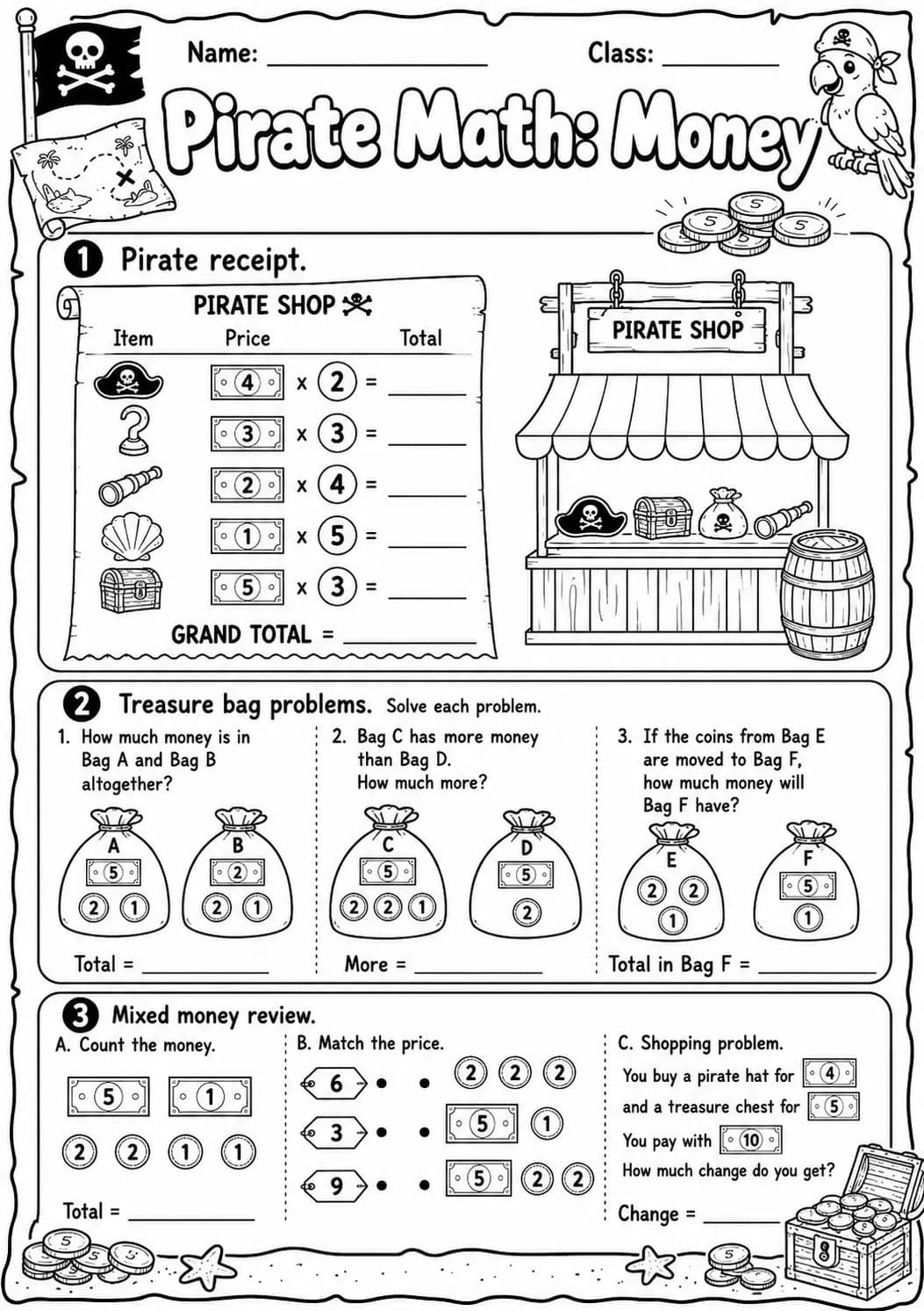 Pirate Math: Position and Direction Worksheet Pack page 7 printable Pirate Math preview