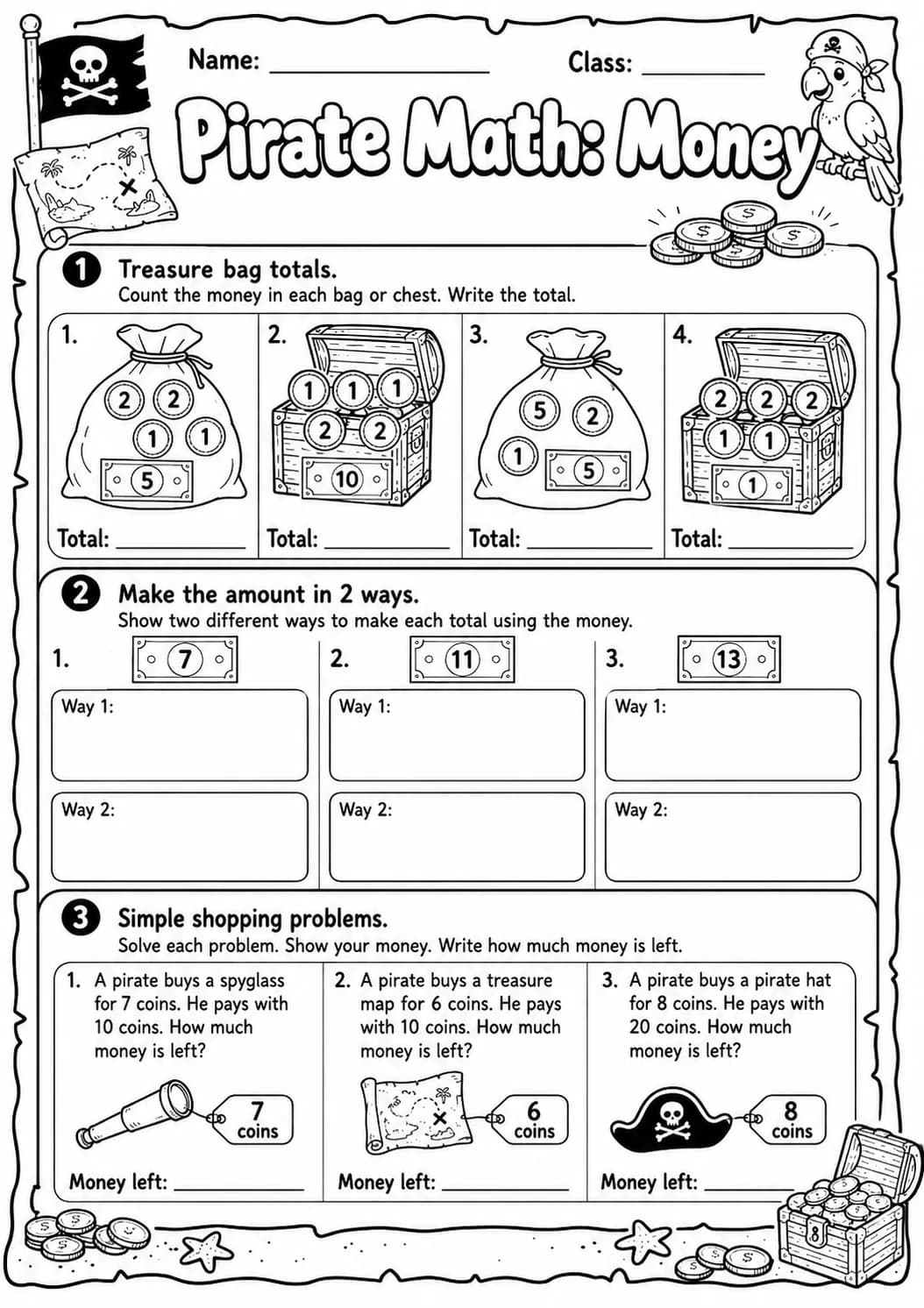 Pirate Math: Position and Direction Worksheet Pack page 8 printable Pirate Math preview