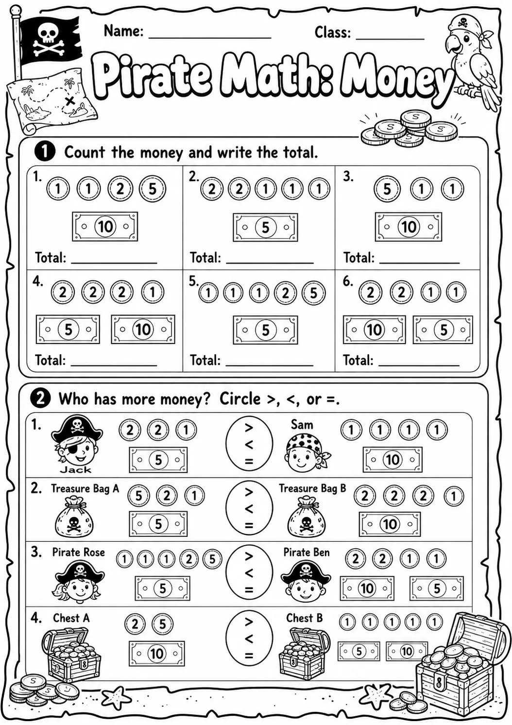 Pirate Math: Position and Direction Worksheet Pack page 10 printable Pirate Math preview