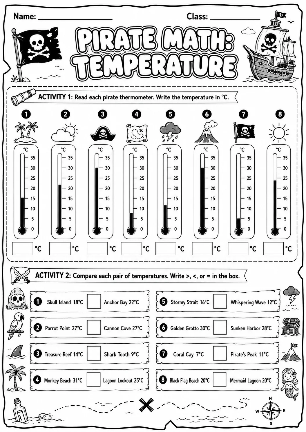 Pirate Math: Position and Direction Worksheet Pack page 4 printable Pirate Math preview