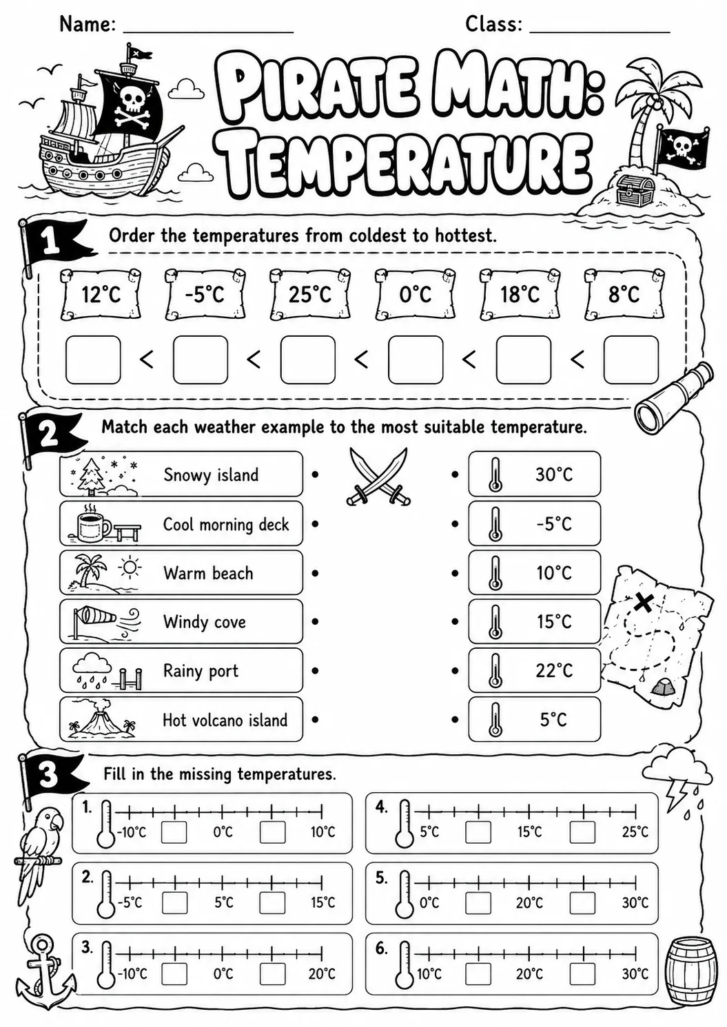 Pirate Math: Position and Direction Worksheet Pack page 5 printable Pirate Math preview