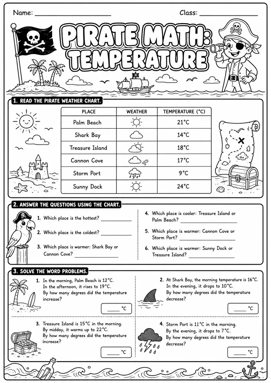 Pirate Math: Position and Direction Worksheet Pack page 6 printable Pirate Math preview