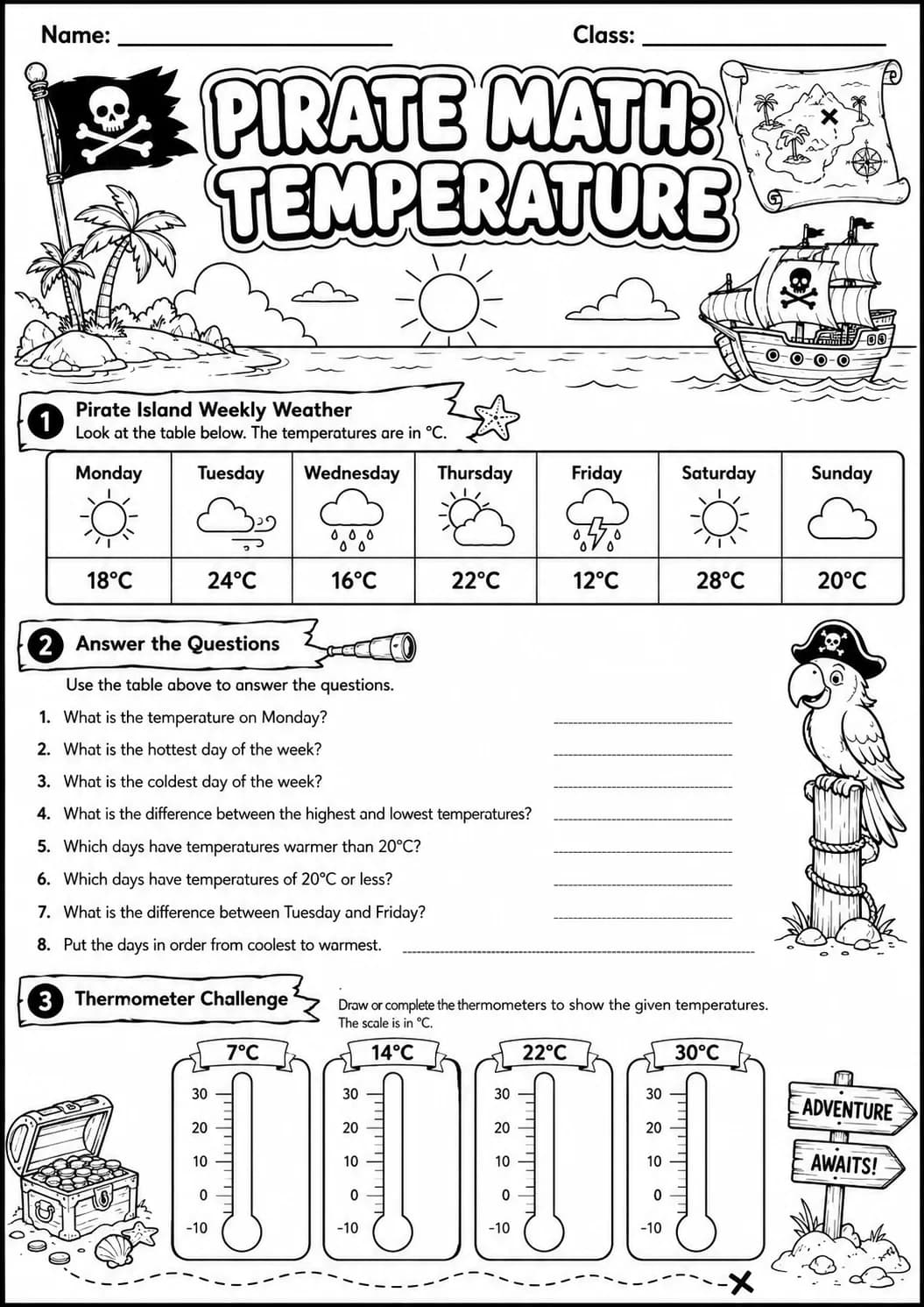 Pirate Math: Position and Direction Worksheet Pack page 8 printable Pirate Math preview