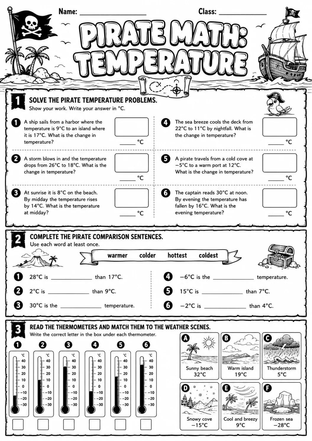 Pirate Math: Position and Direction Worksheet Pack page 9 printable Pirate Math preview