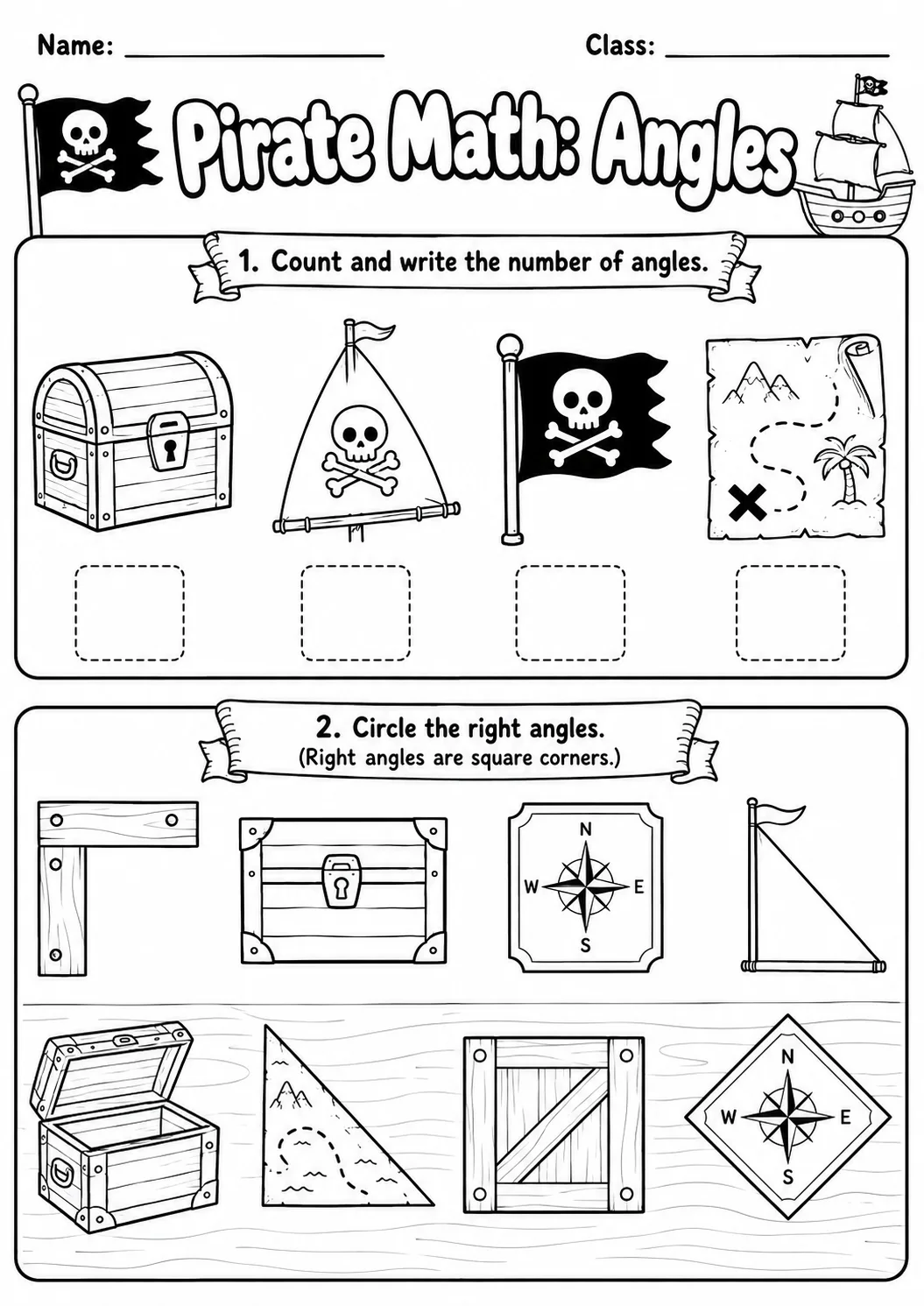 Pirate Math: Position and Direction Worksheet Pack page 2 printable Pirate Math preview