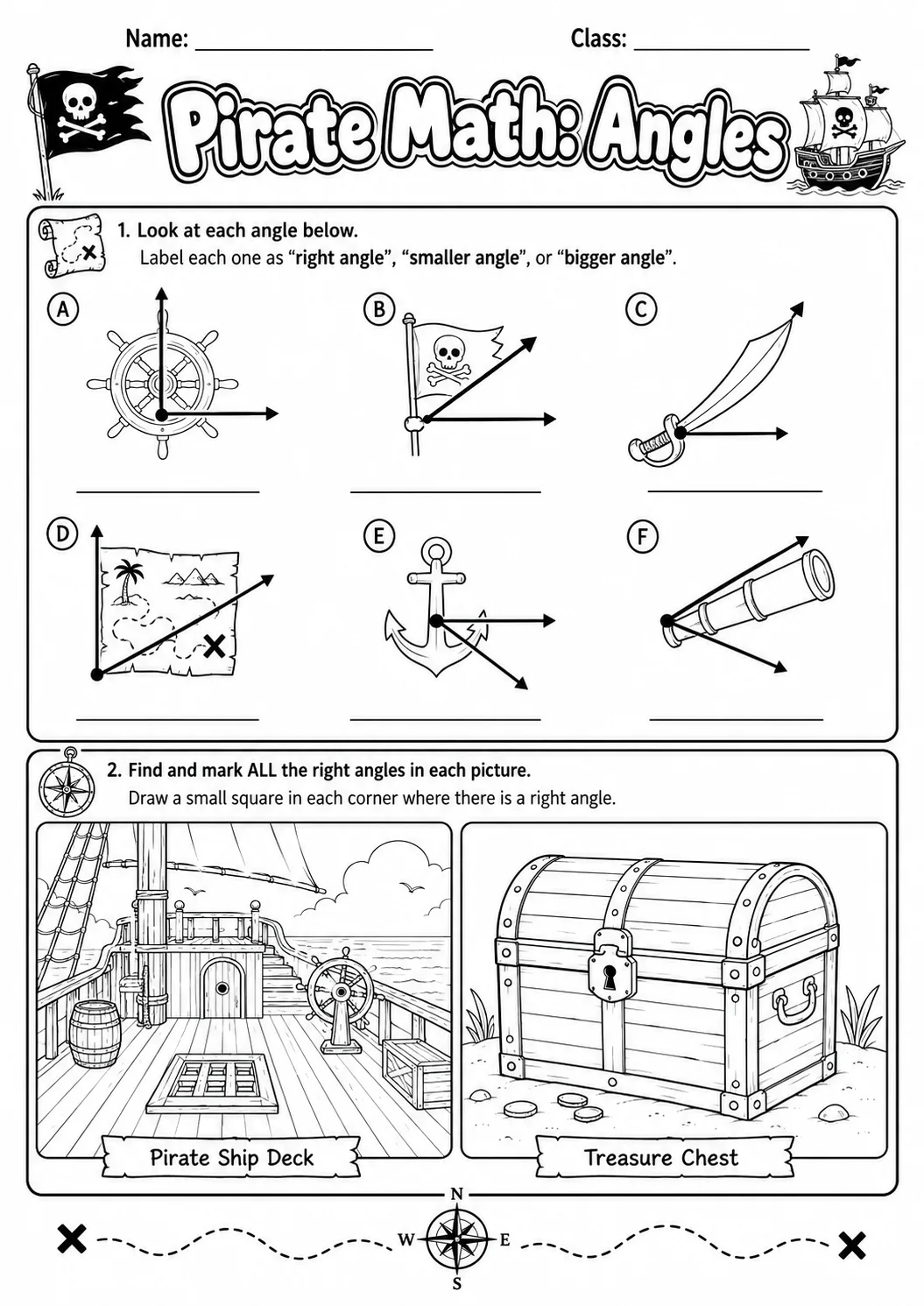 Pirate Math: Position and Direction Worksheet Pack page 4 printable Pirate Math preview