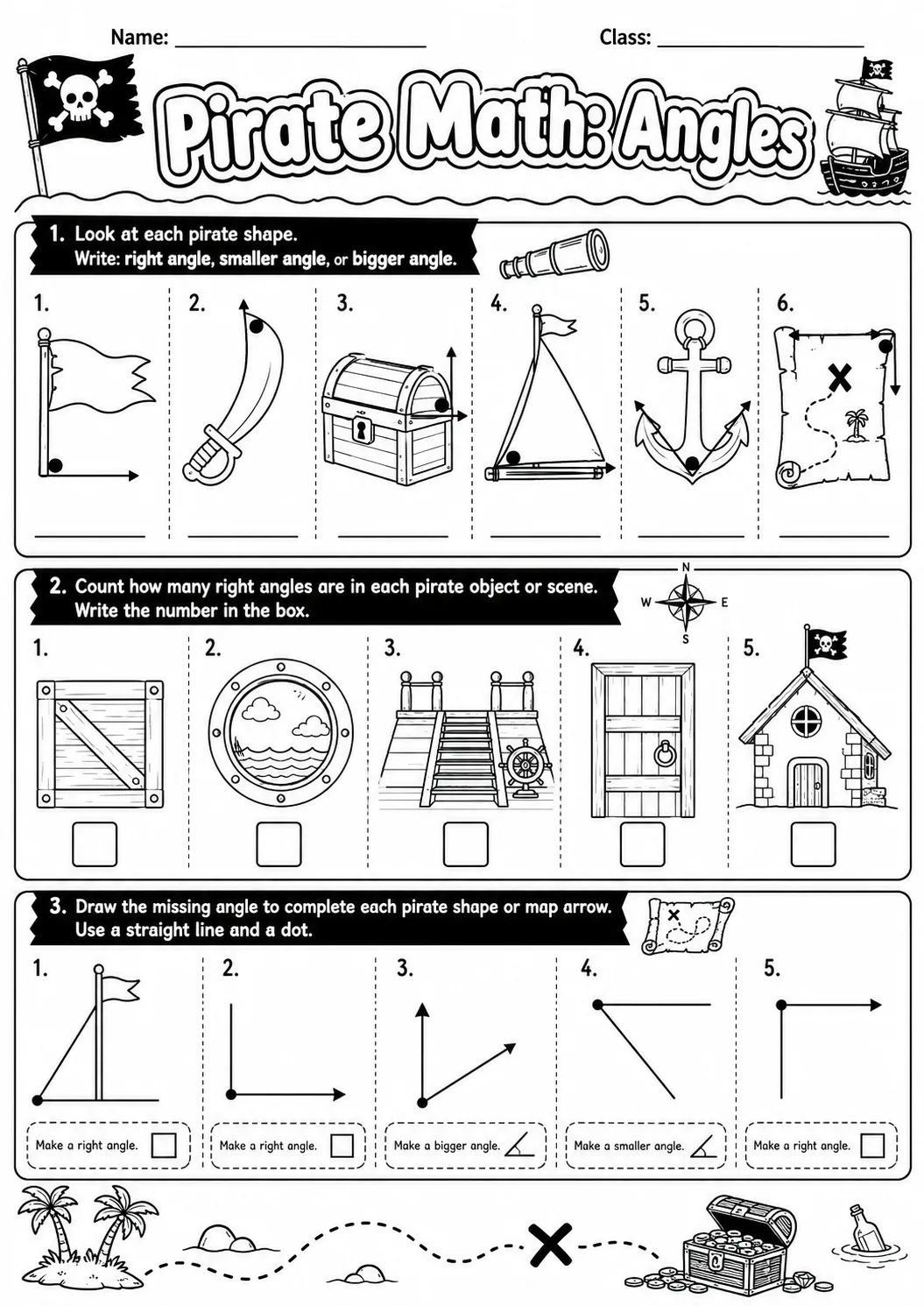 Pirate Math: Position and Direction Worksheet Pack page 7 printable Pirate Math preview