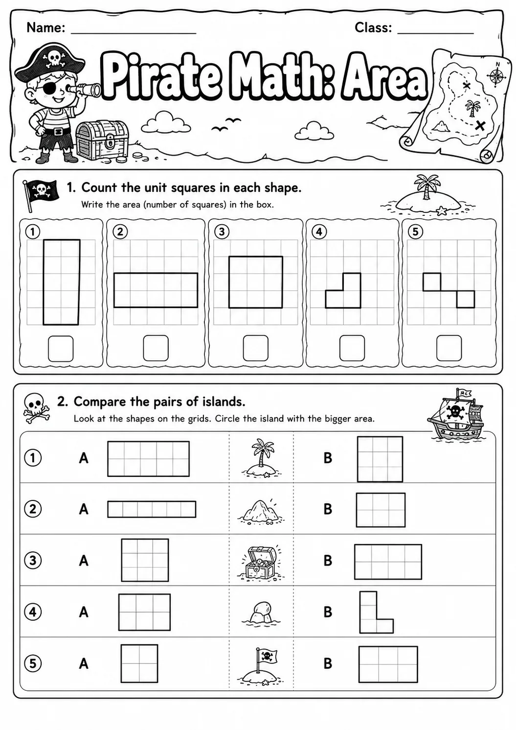 Pirate Math: Position and Direction Worksheet Pack page 3 printable Pirate Math preview