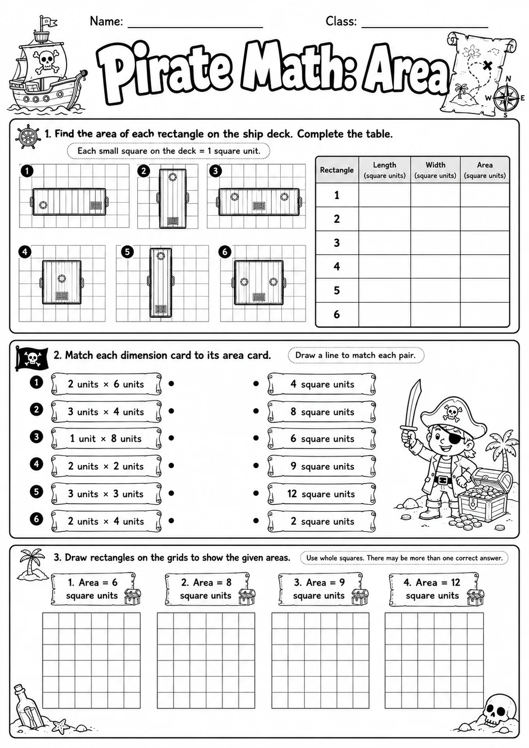Pirate Math: Position and Direction Worksheet Pack page 5 printable Pirate Math preview