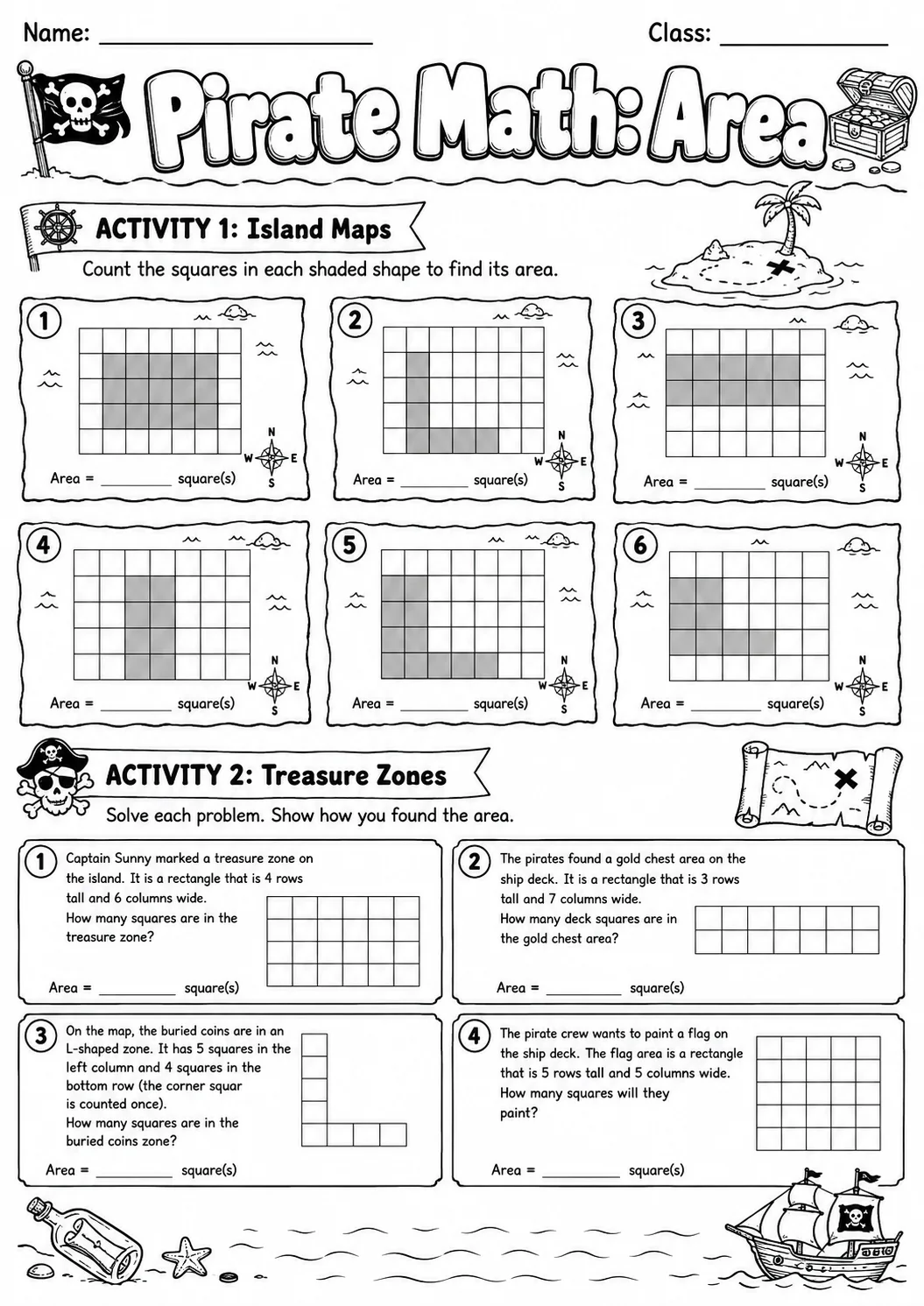 Pirate Math: Position and Direction Worksheet Pack page 6 printable Pirate Math preview