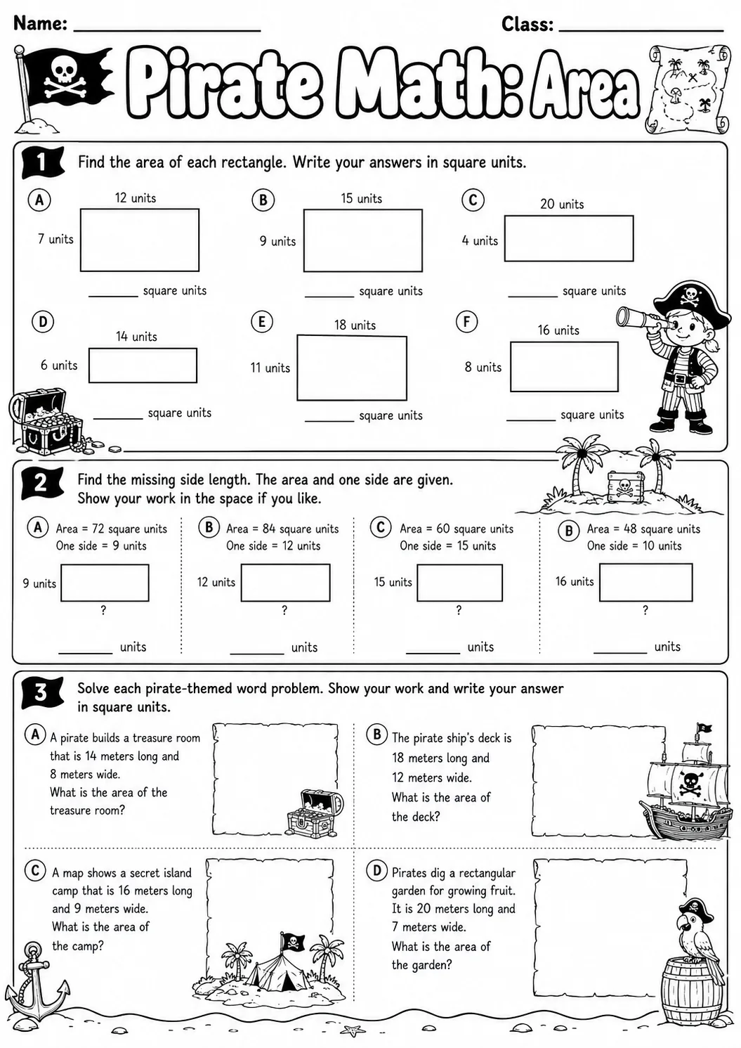 Pirate Math: Position and Direction Worksheet Pack page 7 printable Pirate Math preview