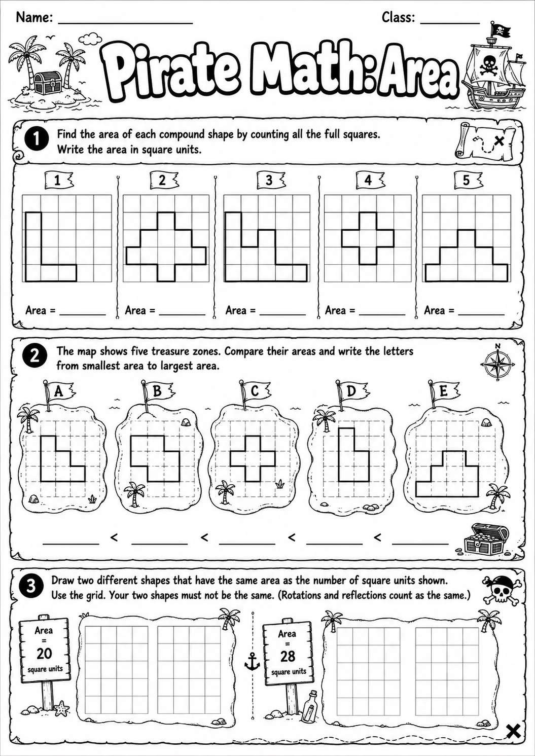 Pirate Math: Position and Direction Worksheet Pack page 8 printable Pirate Math preview