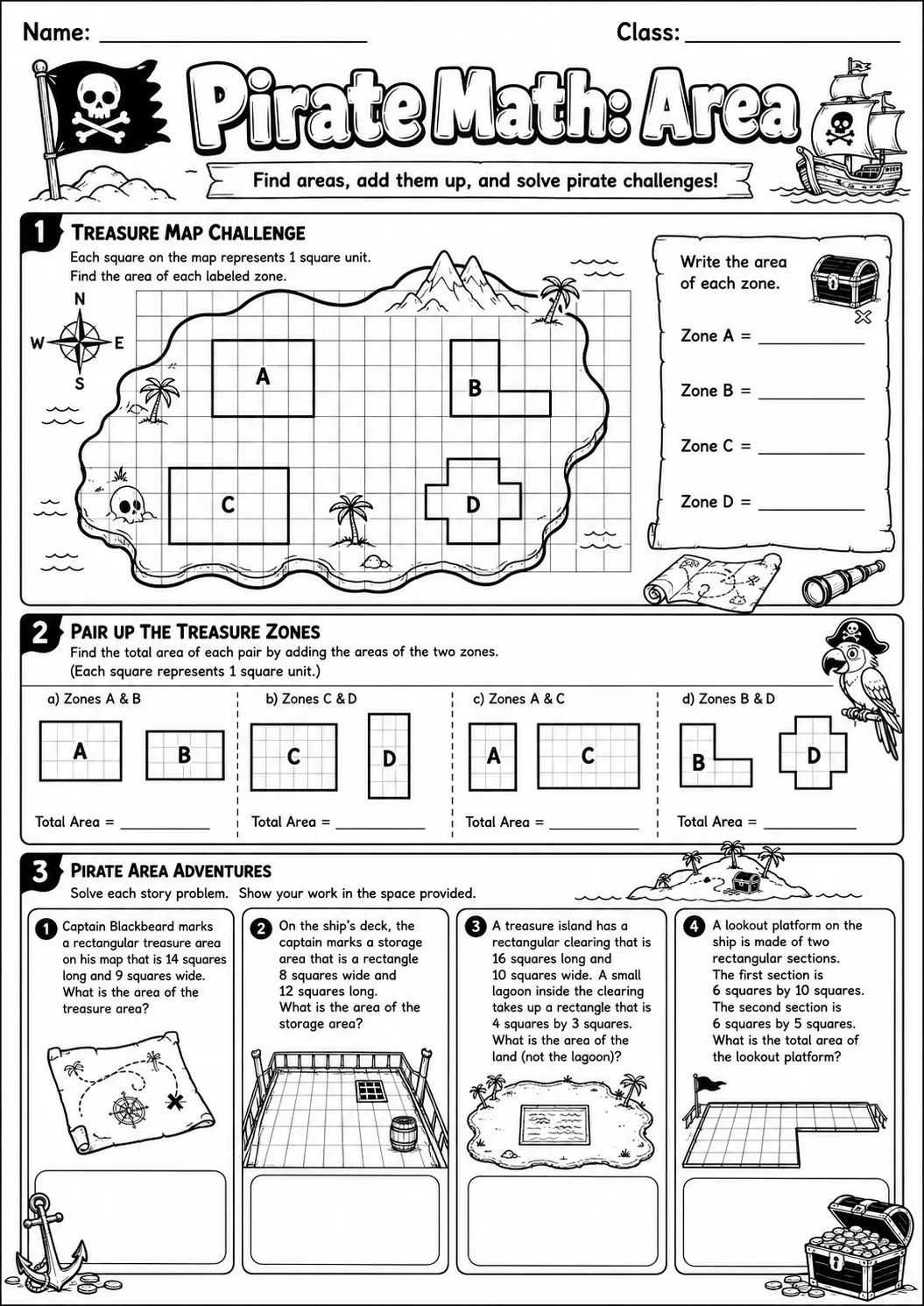 Pirate Math: Position and Direction Worksheet Pack page 10 printable Pirate Math preview