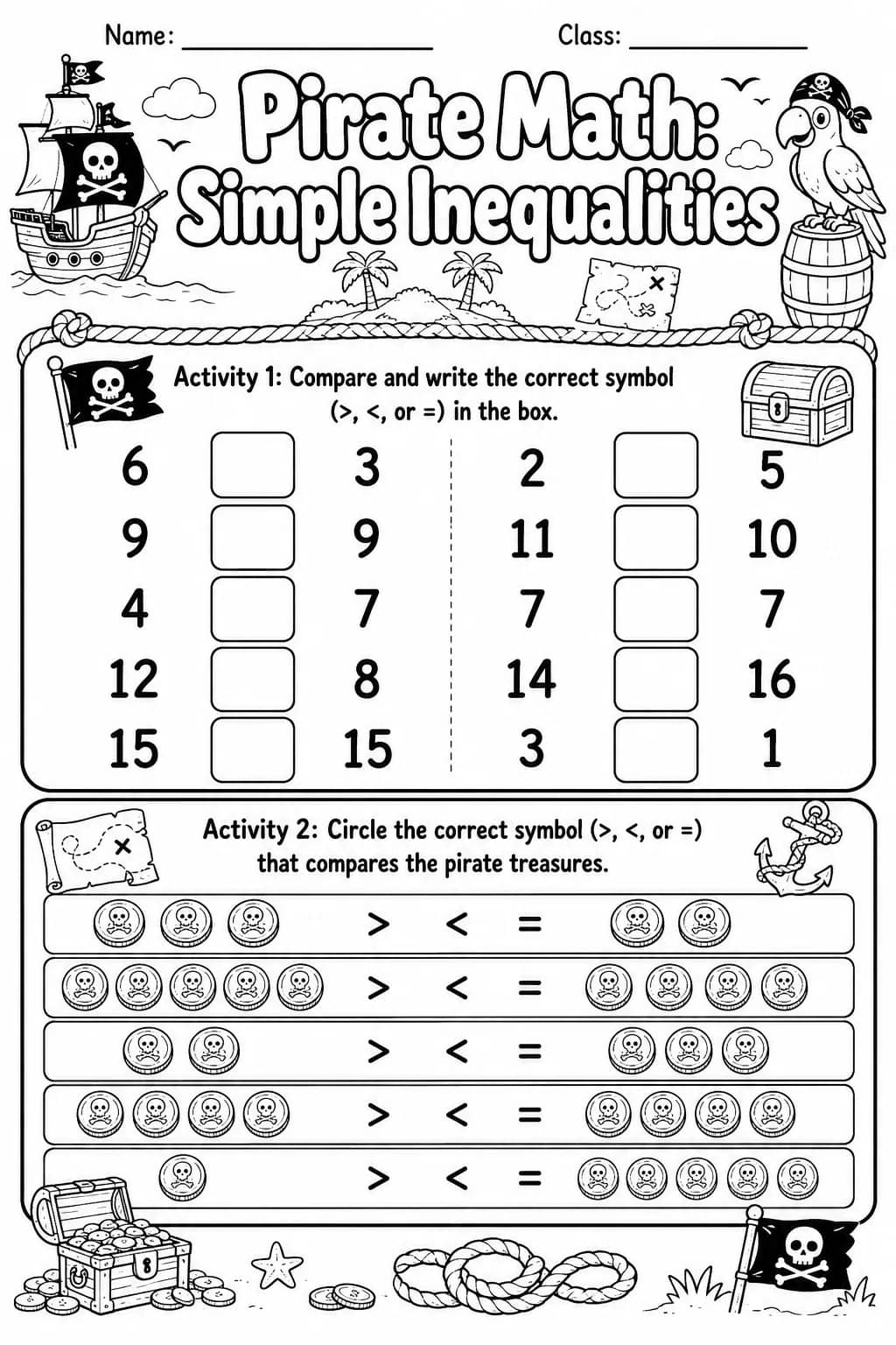 Pirate Math: Position and Direction Worksheet Pack printable Pirate Math worksheet preview from KiwiBee