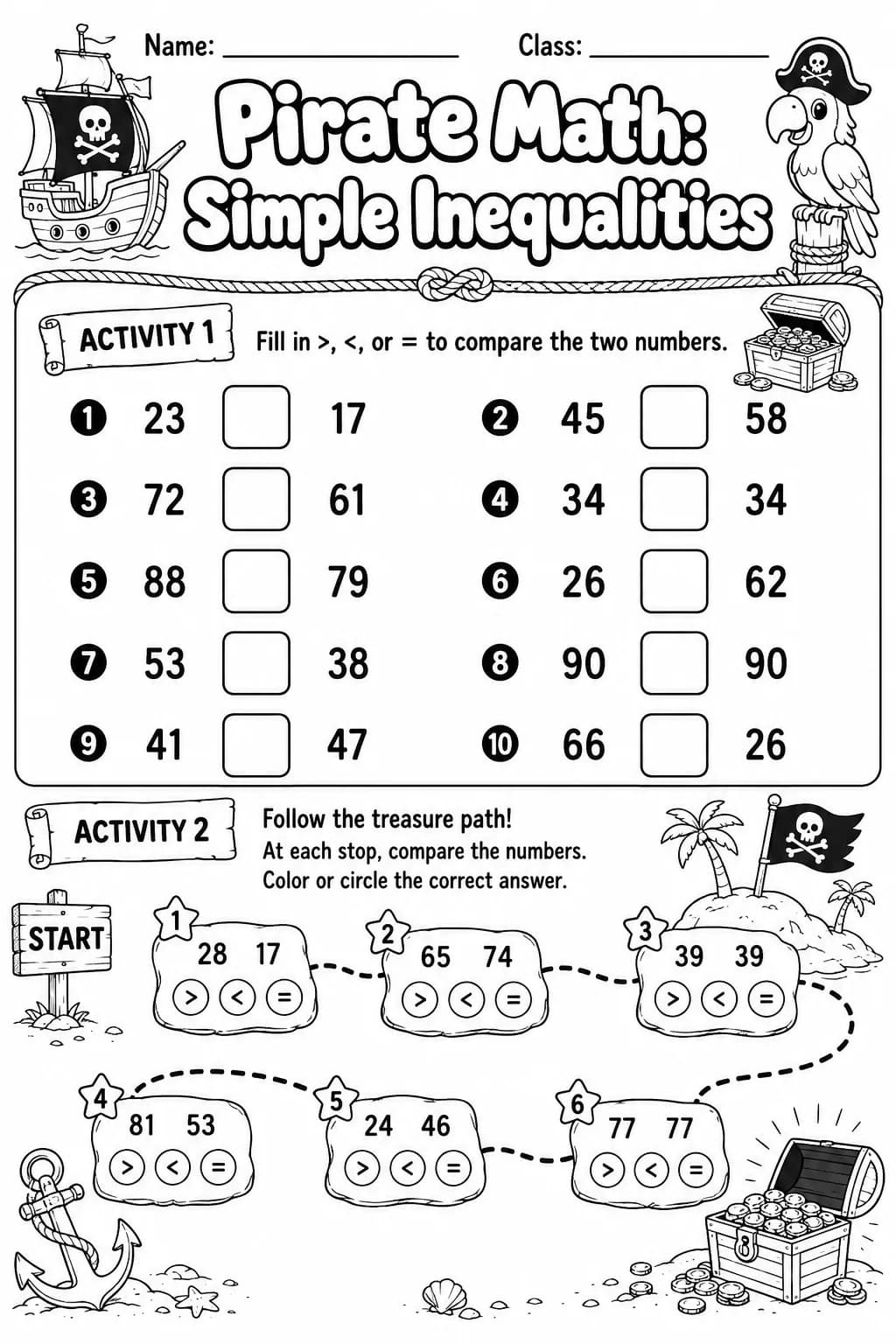 Pirate Math: Position and Direction Worksheet Pack page 2 printable Pirate Math preview