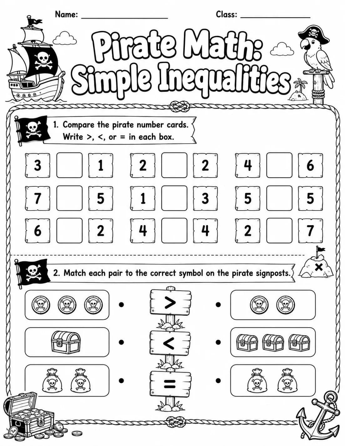 Pirate Math: Position and Direction Worksheet Pack page 3 printable Pirate Math preview