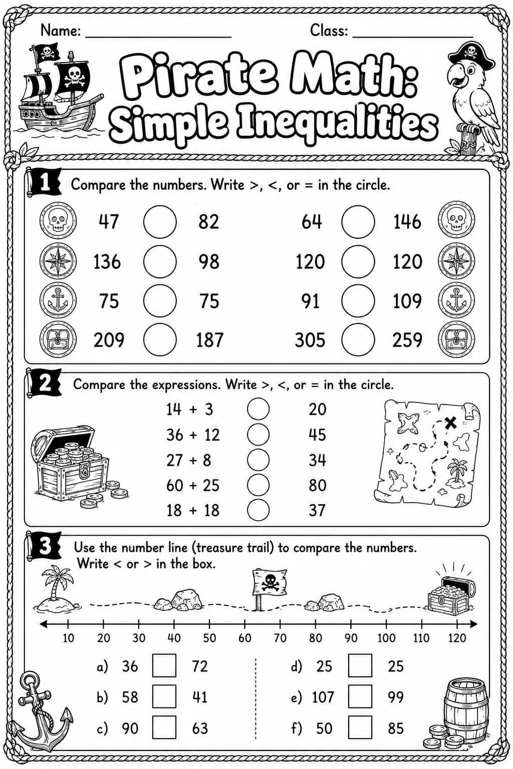 Pirate Math: Position and Direction Worksheet Pack page 4 printable Pirate Math preview