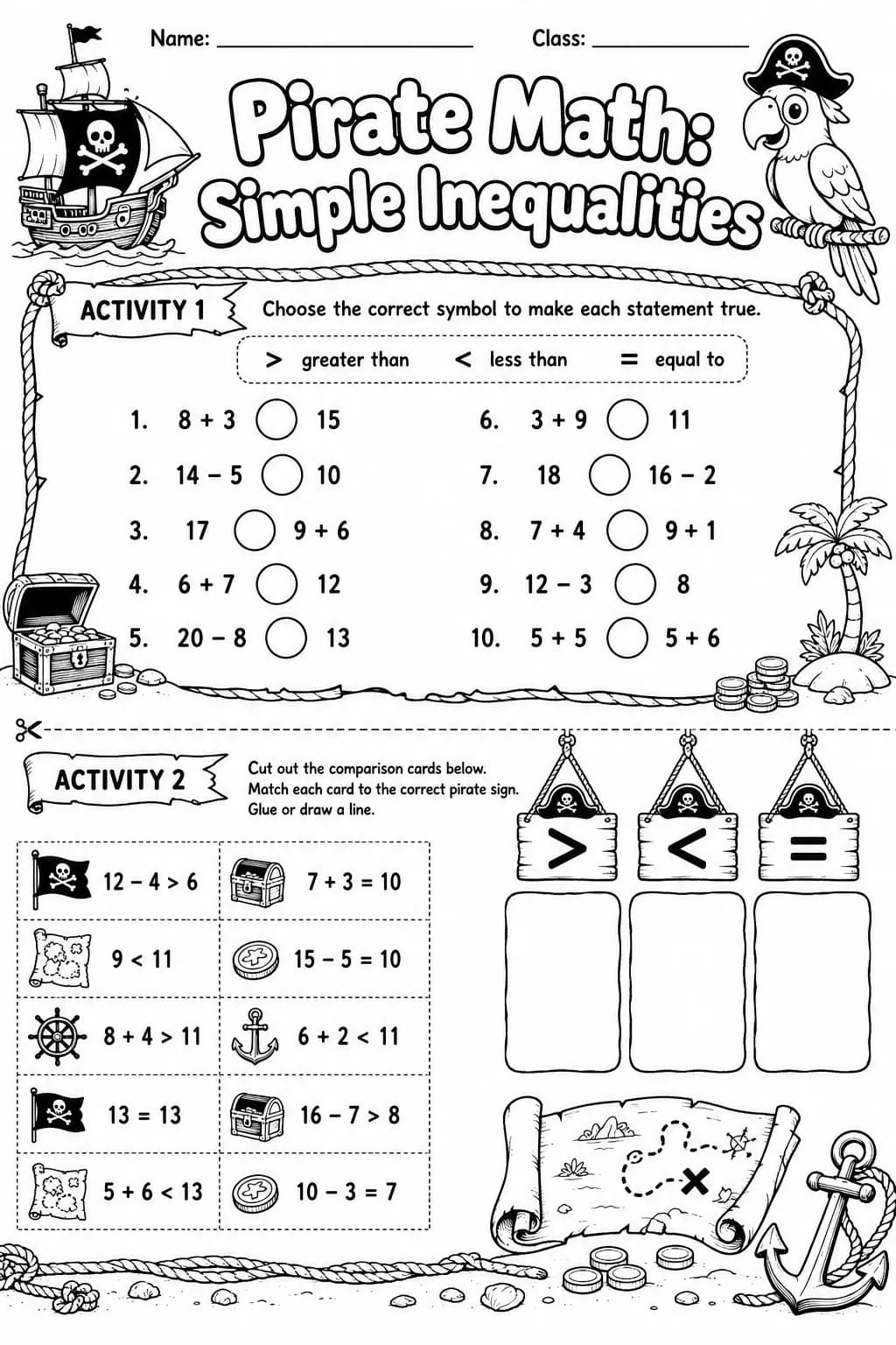 Pirate Math: Position and Direction Worksheet Pack page 5 printable Pirate Math preview