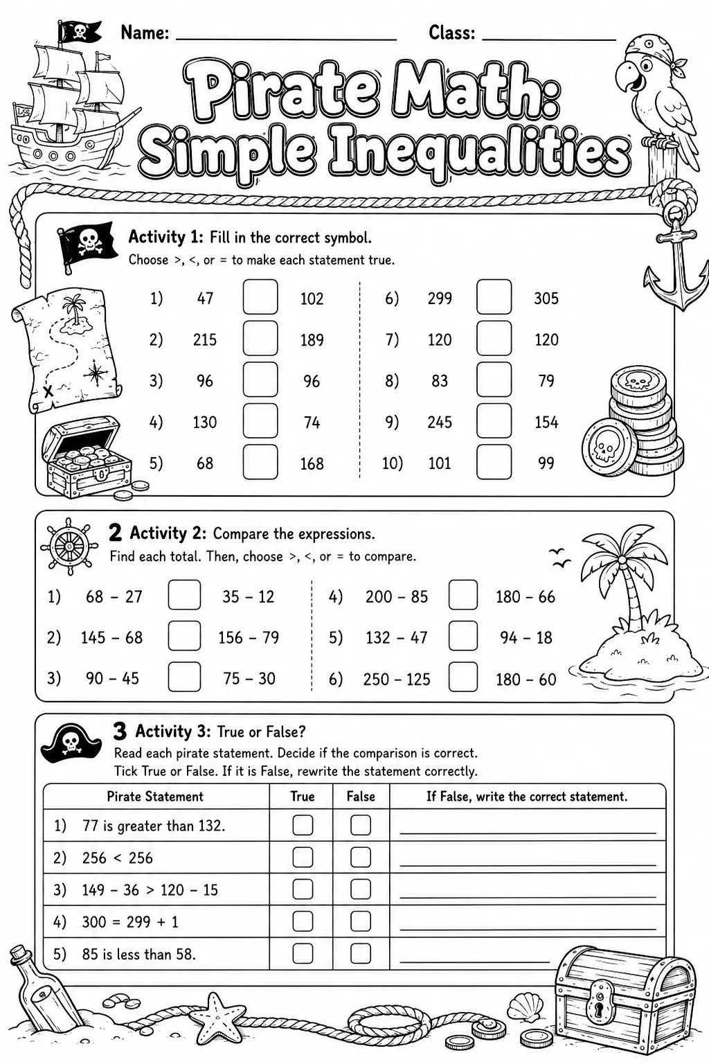 Pirate Math: Position and Direction Worksheet Pack page 6 printable Pirate Math preview