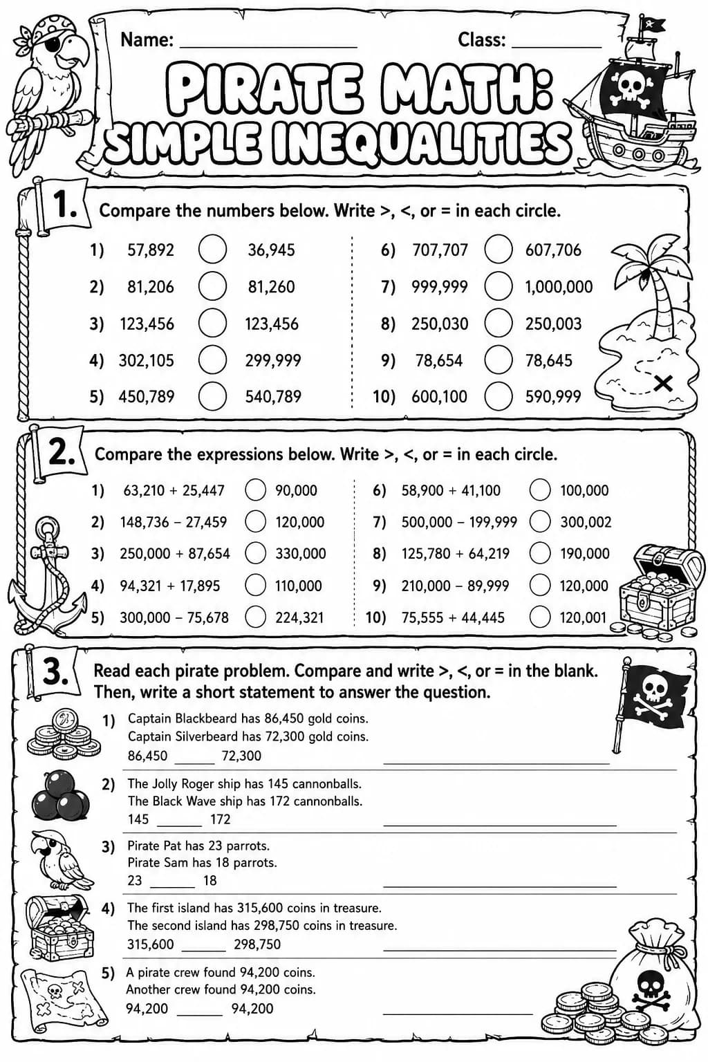 Pirate Math: Position and Direction Worksheet Pack page 7 printable Pirate Math preview