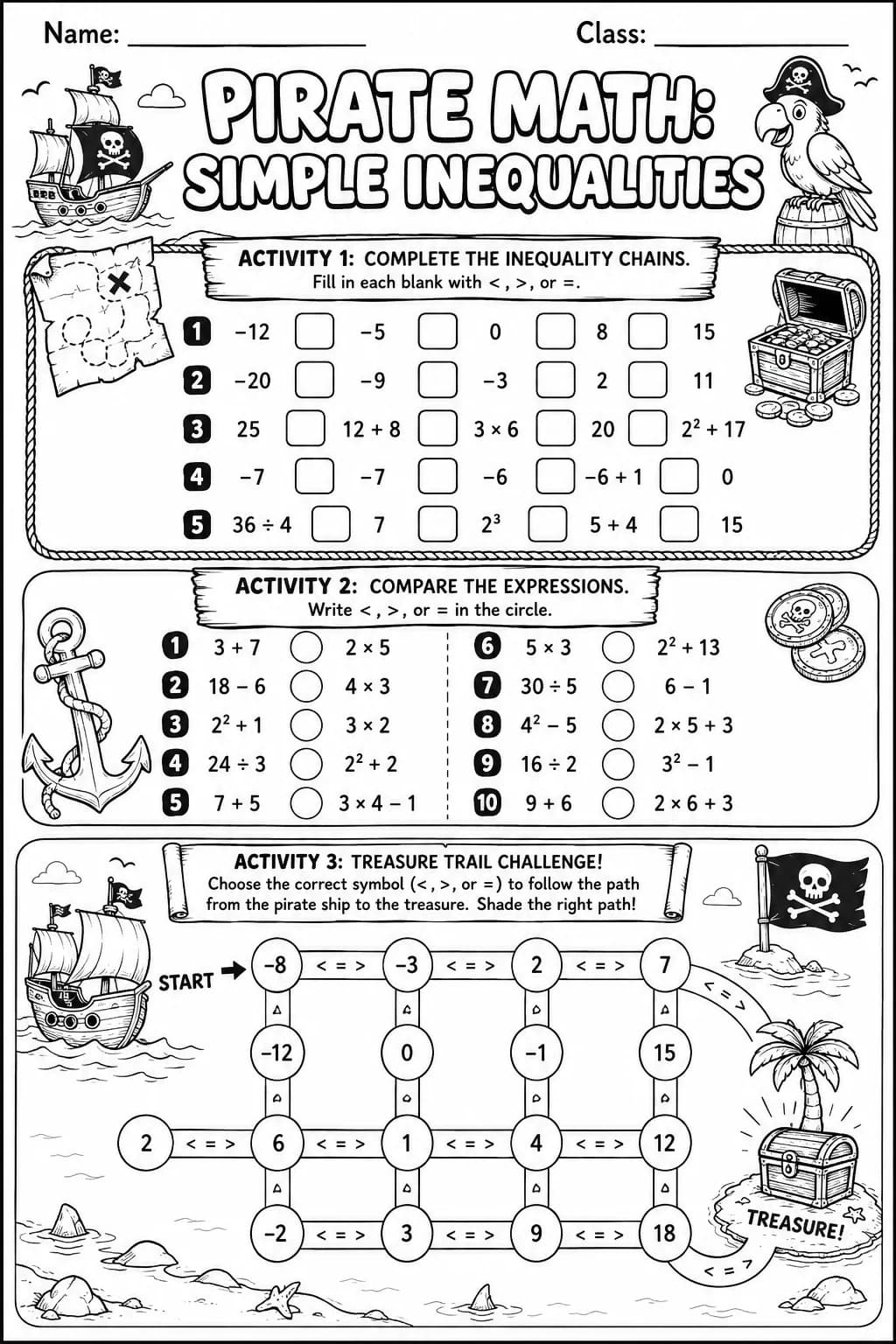 Pirate Math: Position and Direction Worksheet Pack page 8 printable Pirate Math preview