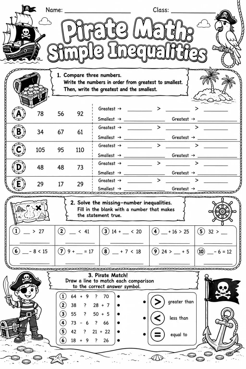 Pirate Math: Position and Direction Worksheet Pack page 9 printable Pirate Math preview
