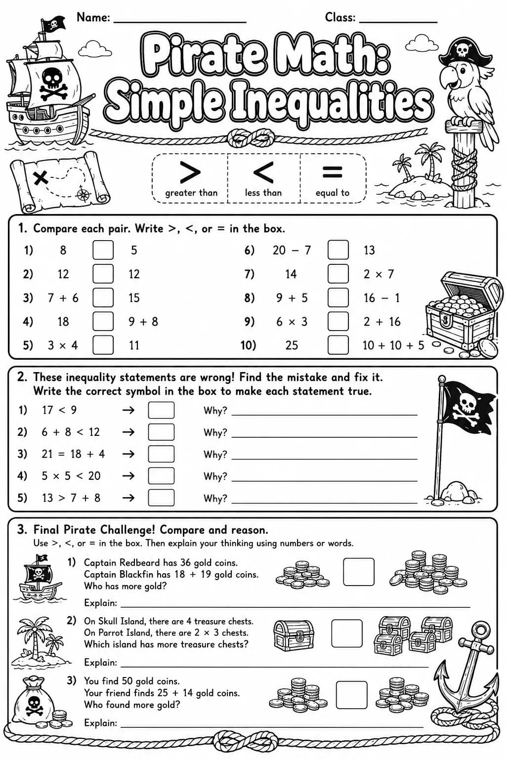 Pirate Math: Position and Direction Worksheet Pack page 10 printable Pirate Math preview