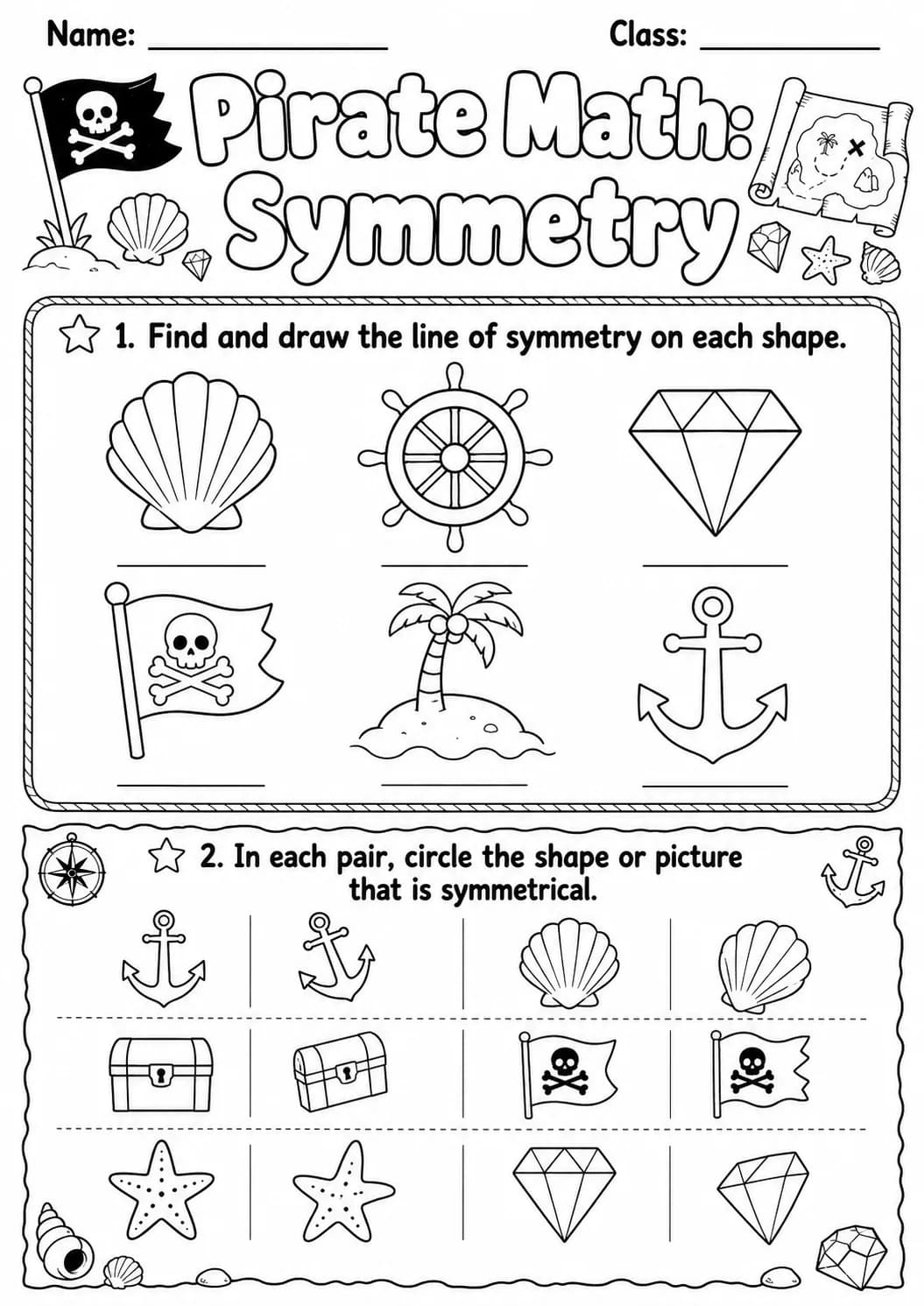 Pirate Math: Position and Direction Worksheet Pack page 3 printable Pirate Math preview