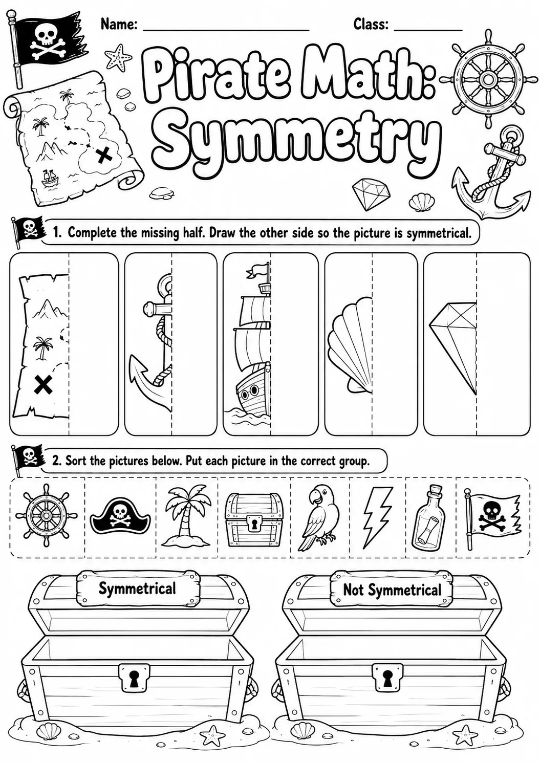 Pirate Math: Position and Direction Worksheet Pack page 4 printable Pirate Math preview
