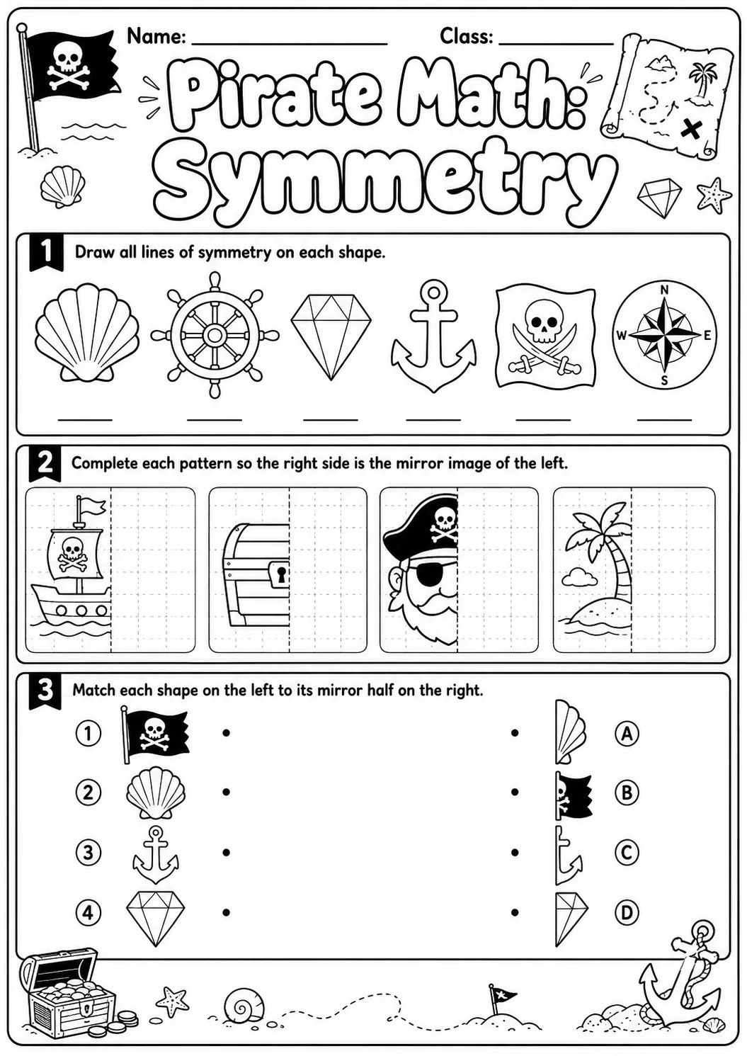 Pirate Math: Position and Direction Worksheet Pack page 5 printable Pirate Math preview