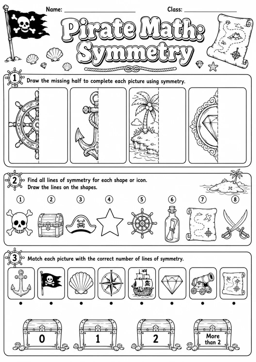 Pirate Math: Position and Direction Worksheet Pack page 7 printable Pirate Math preview