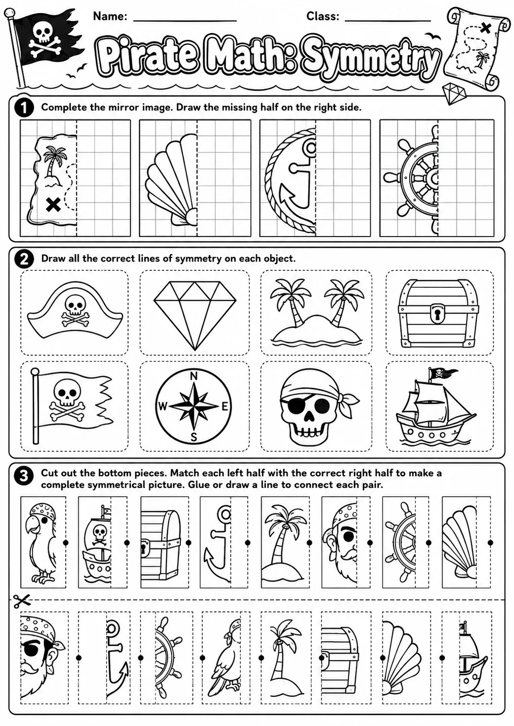 Pirate Math: Position and Direction Worksheet Pack page 8 printable Pirate Math preview