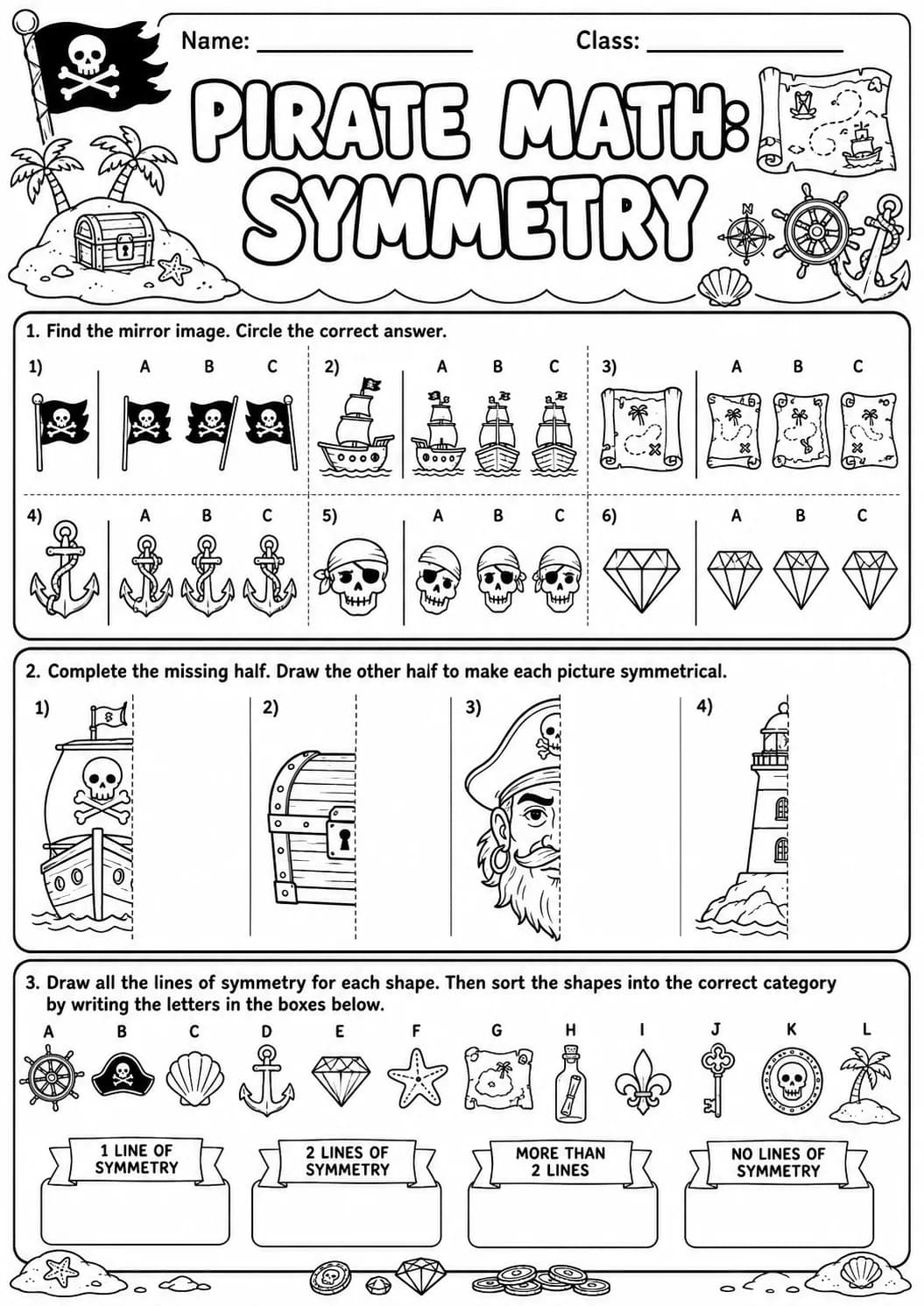 Pirate Math: Position and Direction Worksheet Pack page 9 printable Pirate Math preview