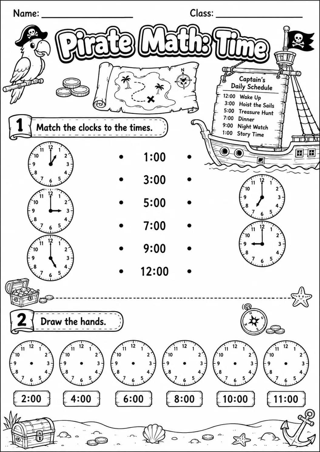 Pirate Math: Position and Direction Worksheet Pack printable Pirate Math worksheet preview from KiwiBee