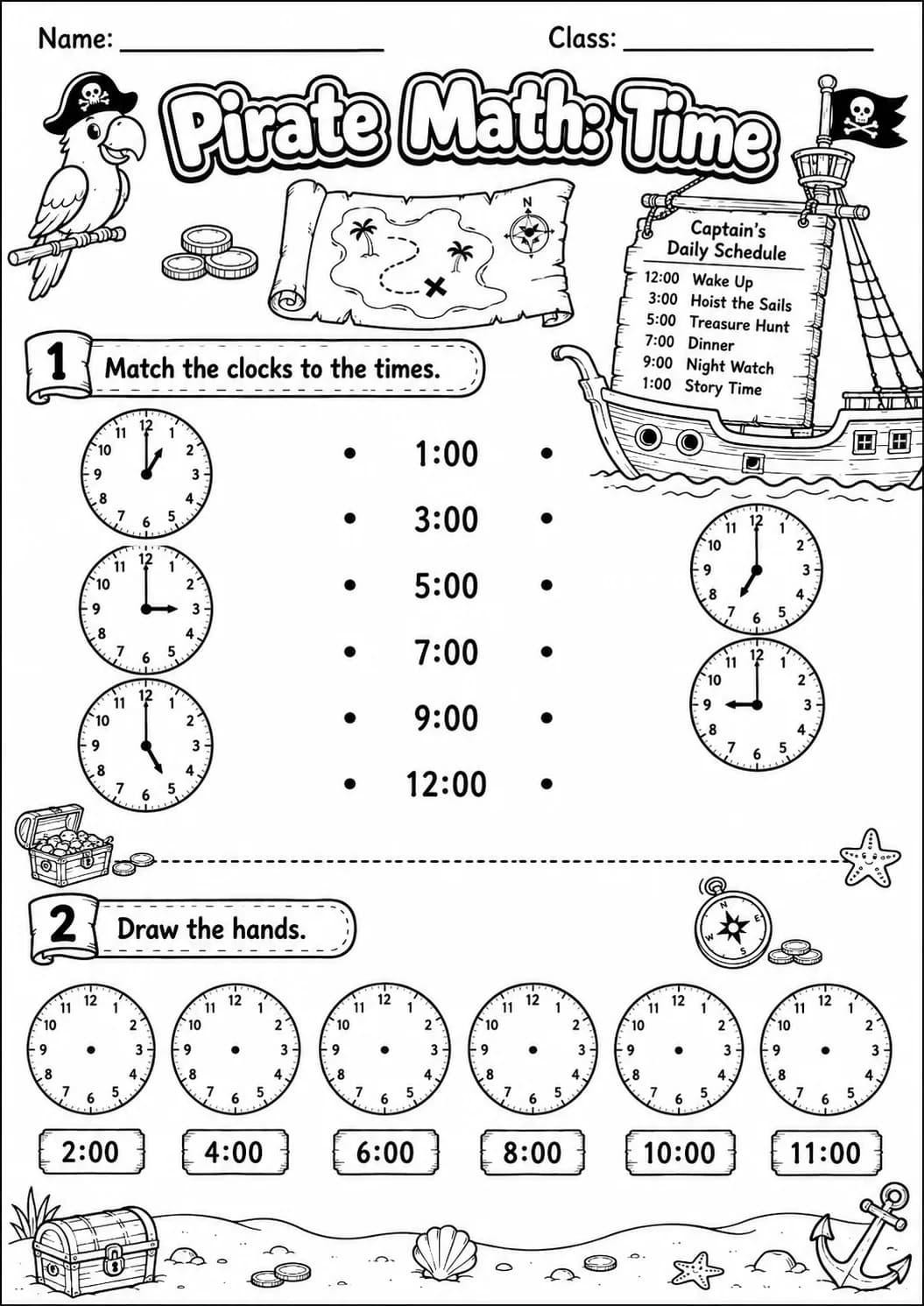 Pirate Math: Position and Direction Worksheet Pack printable Pirate Math worksheet preview from KiwiBee