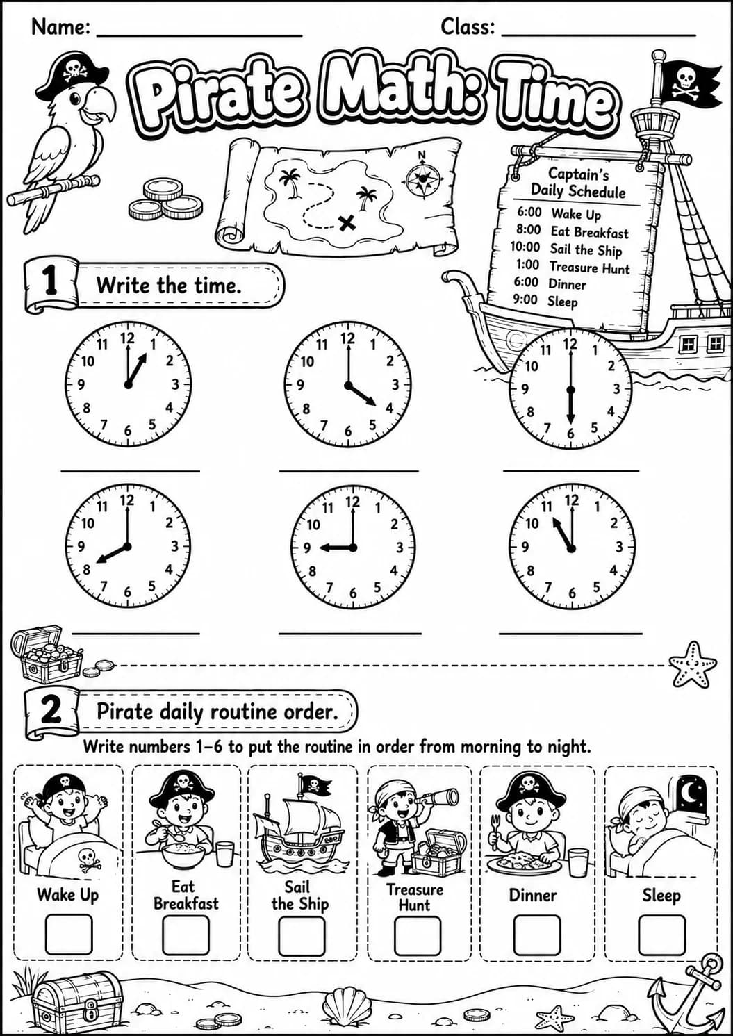 Pirate Math: Position and Direction Worksheet Pack page 2 printable Pirate Math preview