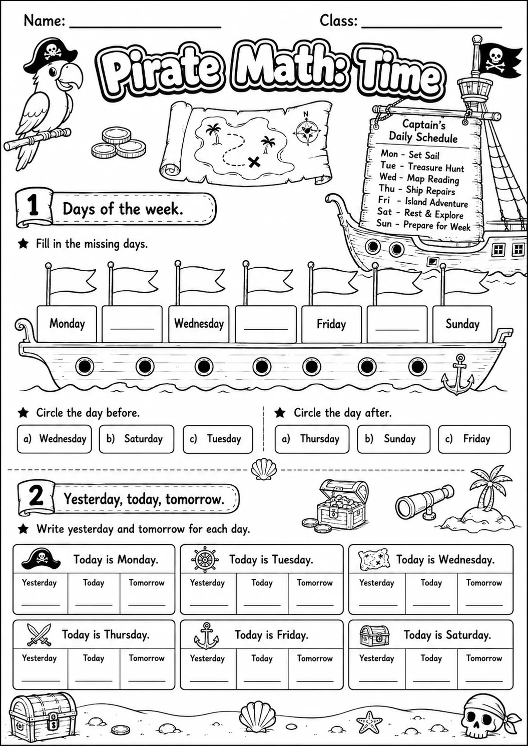 Pirate Math: Position and Direction Worksheet Pack page 3 printable Pirate Math preview
