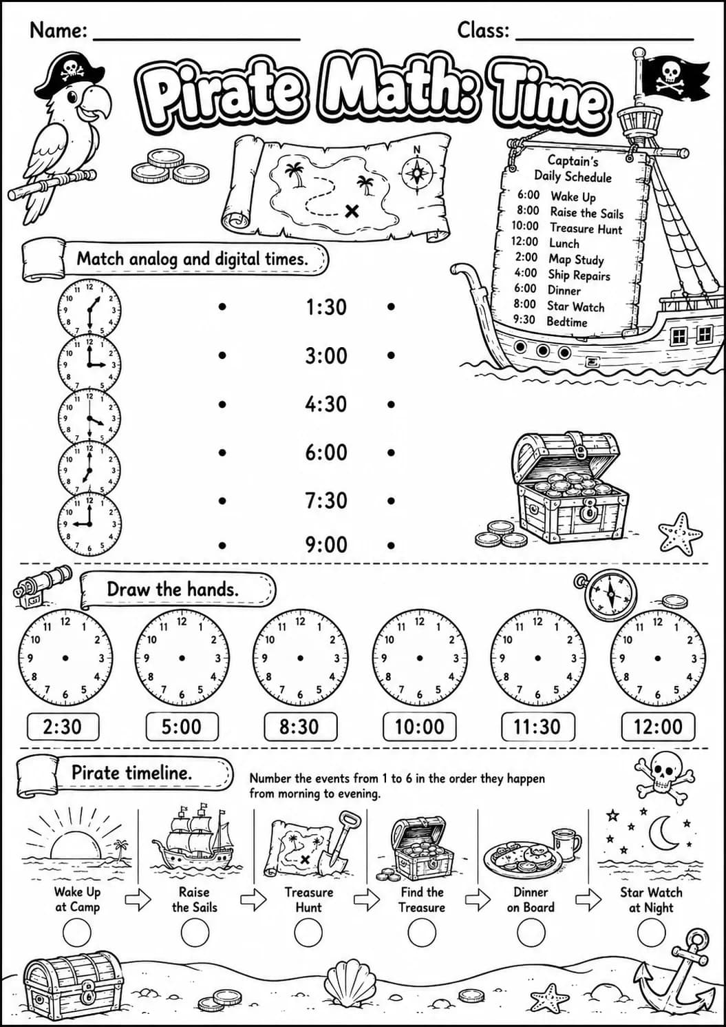 Pirate Math: Position and Direction Worksheet Pack page 4 printable Pirate Math preview