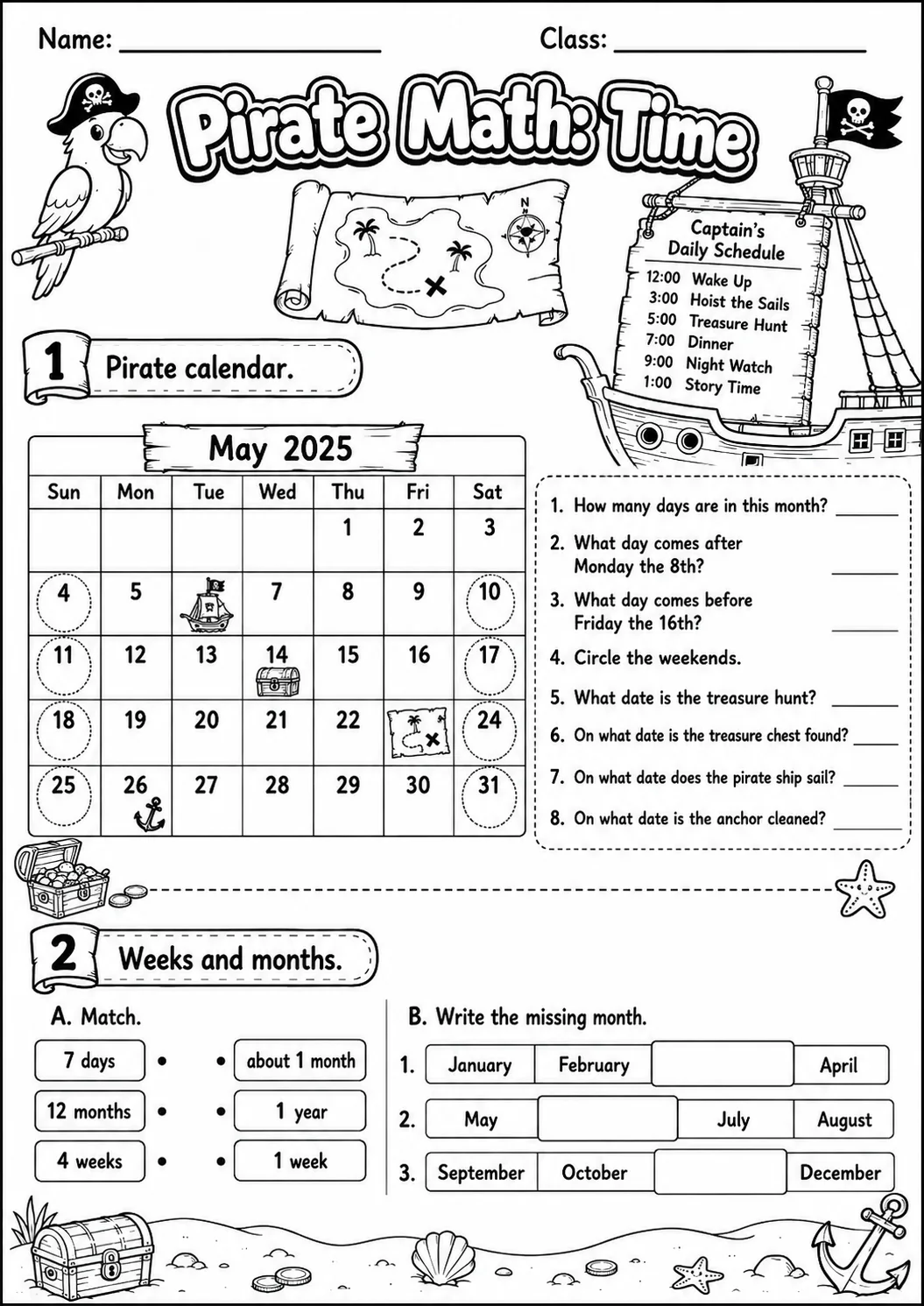 Pirate Math: Position and Direction Worksheet Pack page 5 printable Pirate Math preview