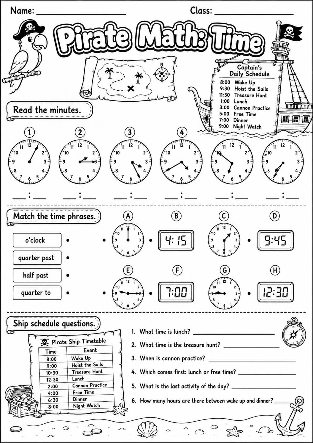Pirate Math: Position and Direction Worksheet Pack page 6 printable Pirate Math preview