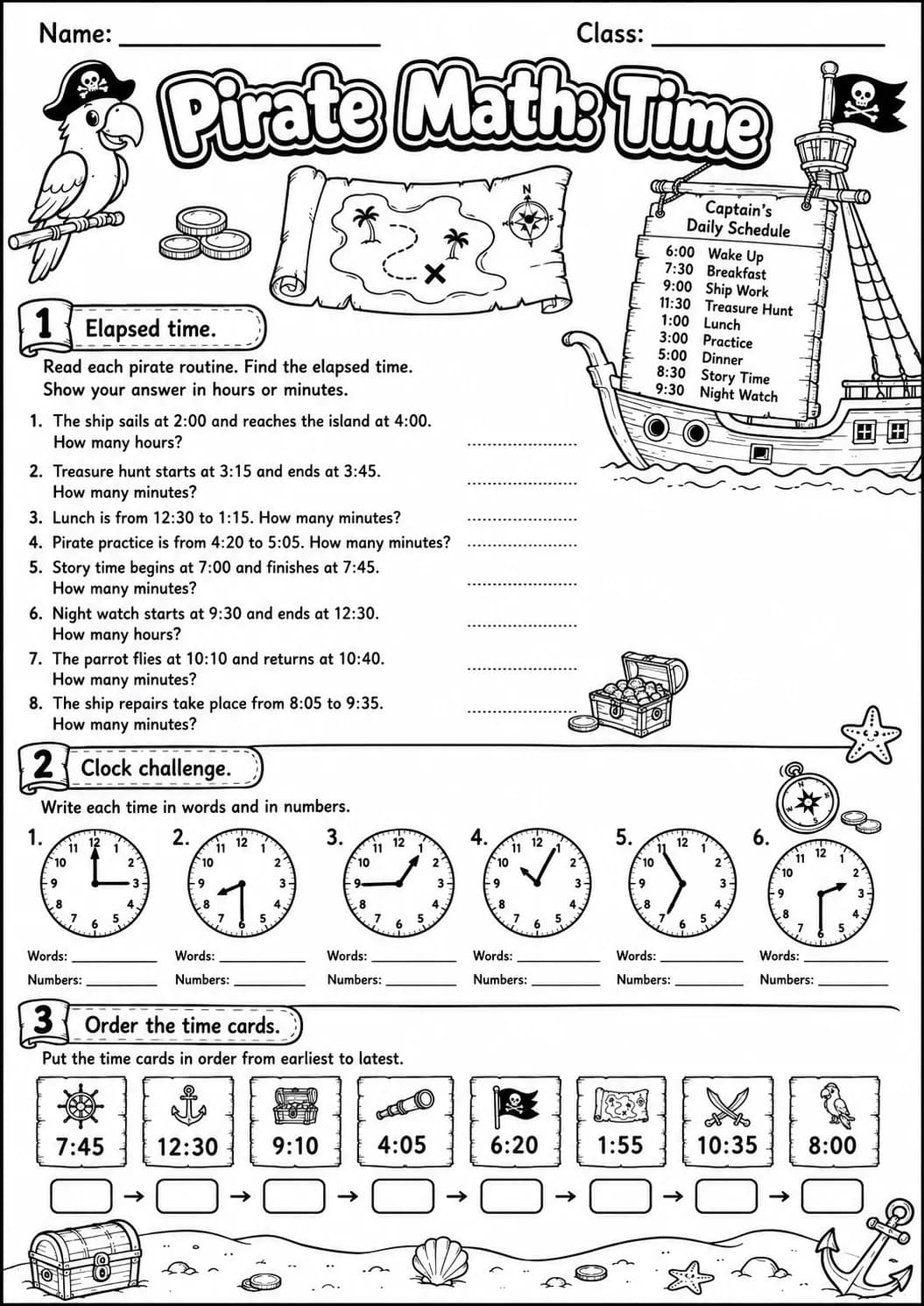 Pirate Math: Position and Direction Worksheet Pack page 7 printable Pirate Math preview