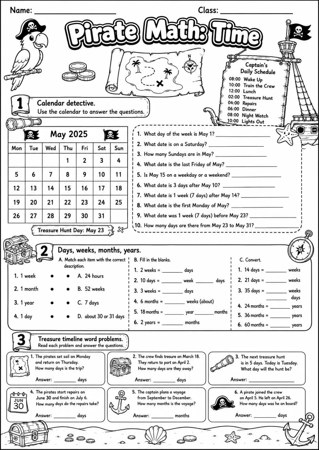 Pirate Math: Position and Direction Worksheet Pack page 8 printable Pirate Math preview