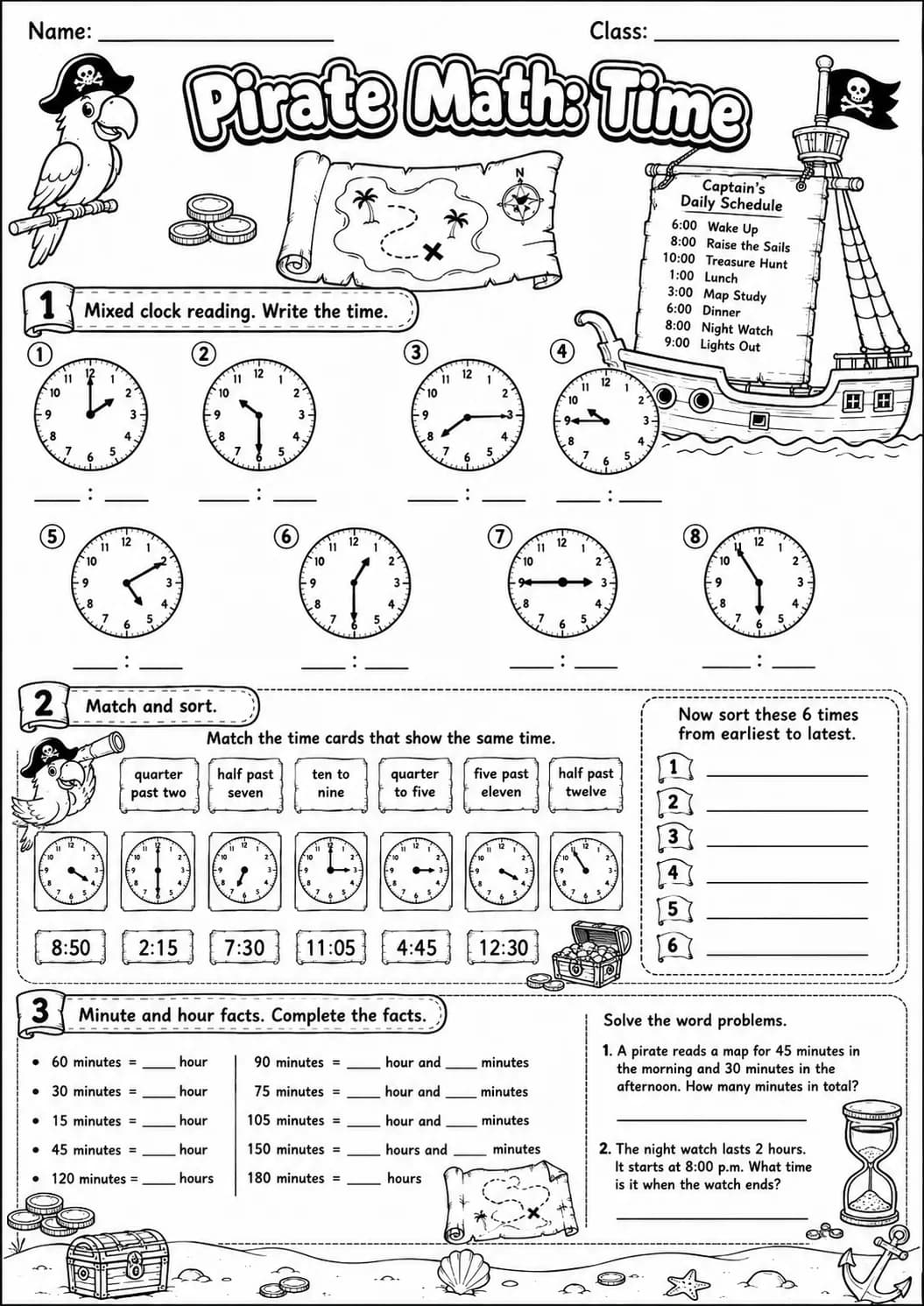 Pirate Math: Position and Direction Worksheet Pack page 9 printable Pirate Math preview