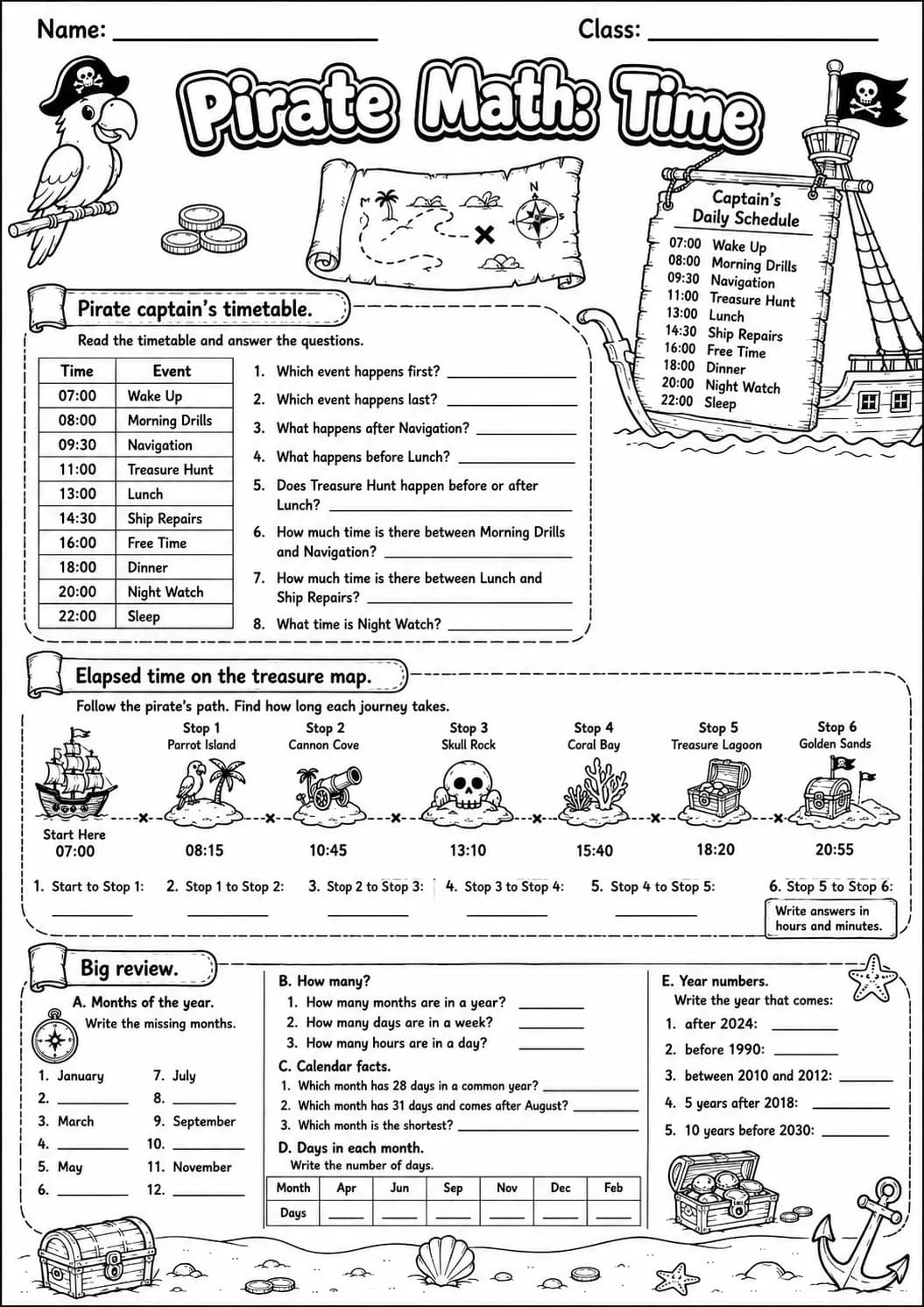 Pirate Math: Position and Direction Worksheet Pack page 10 printable Pirate Math preview