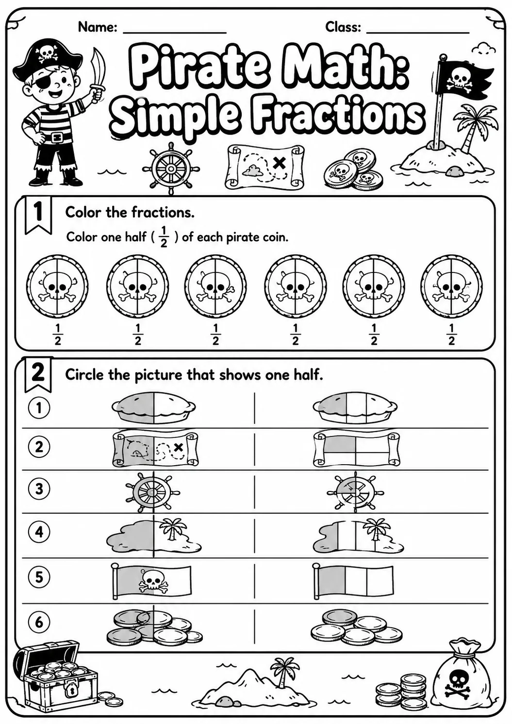 Pirate Math: Position and Direction Worksheet Pack printable Pirate Math worksheet preview from KiwiBee