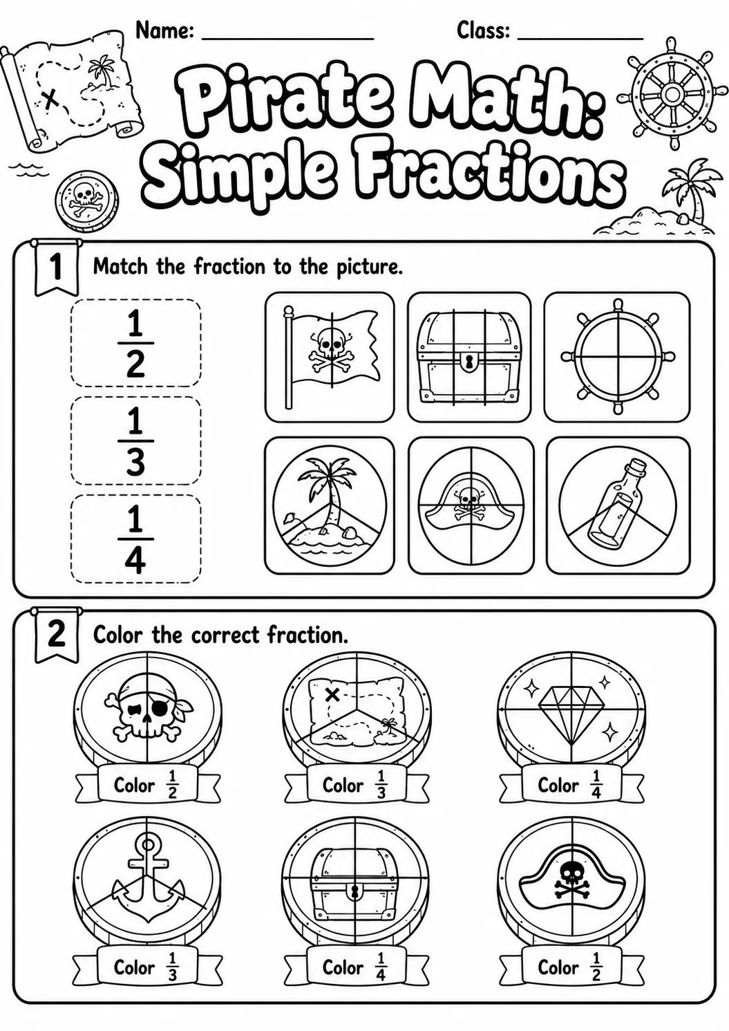 Pirate Math: Position and Direction Worksheet Pack page 2 printable Pirate Math preview