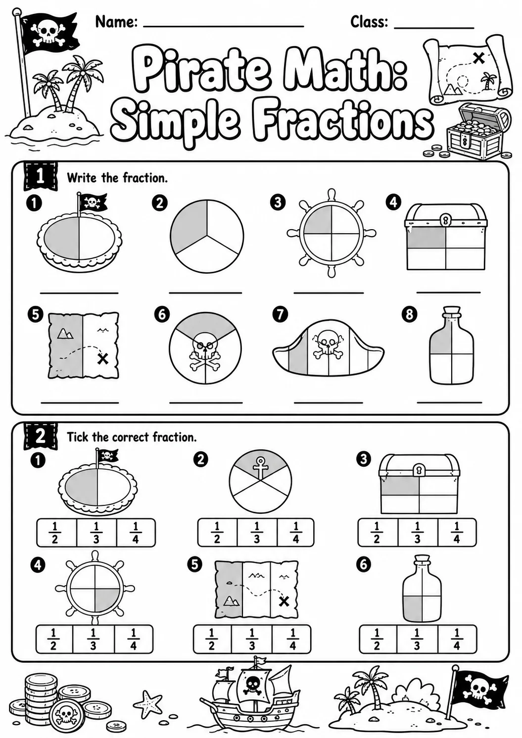 Pirate Math: Position and Direction Worksheet Pack page 3 printable Pirate Math preview