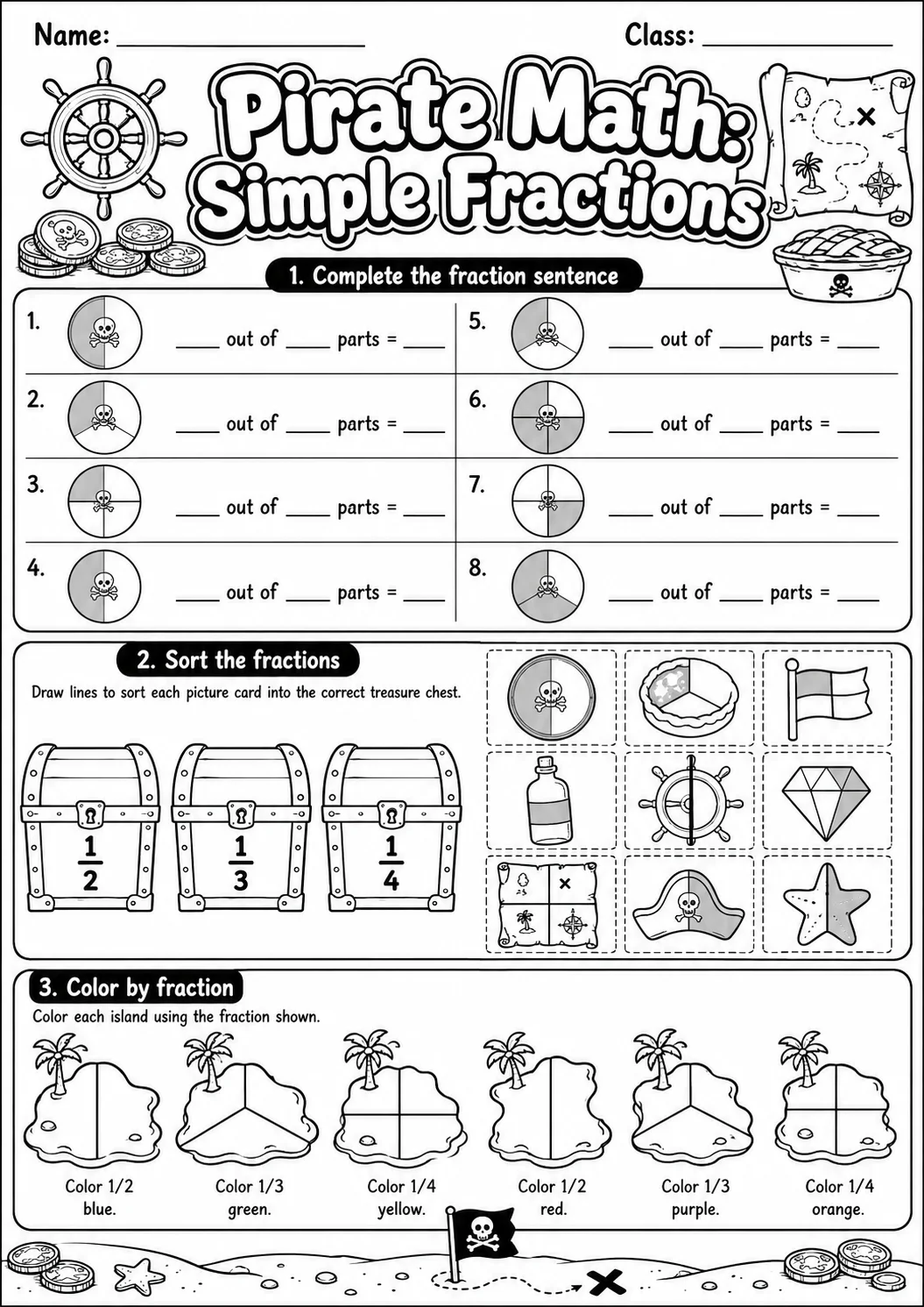 Pirate Math: Position and Direction Worksheet Pack page 5 printable Pirate Math preview