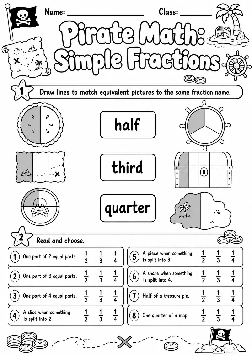 Pirate Math: Position and Direction Worksheet Pack page 6 printable Pirate Math preview