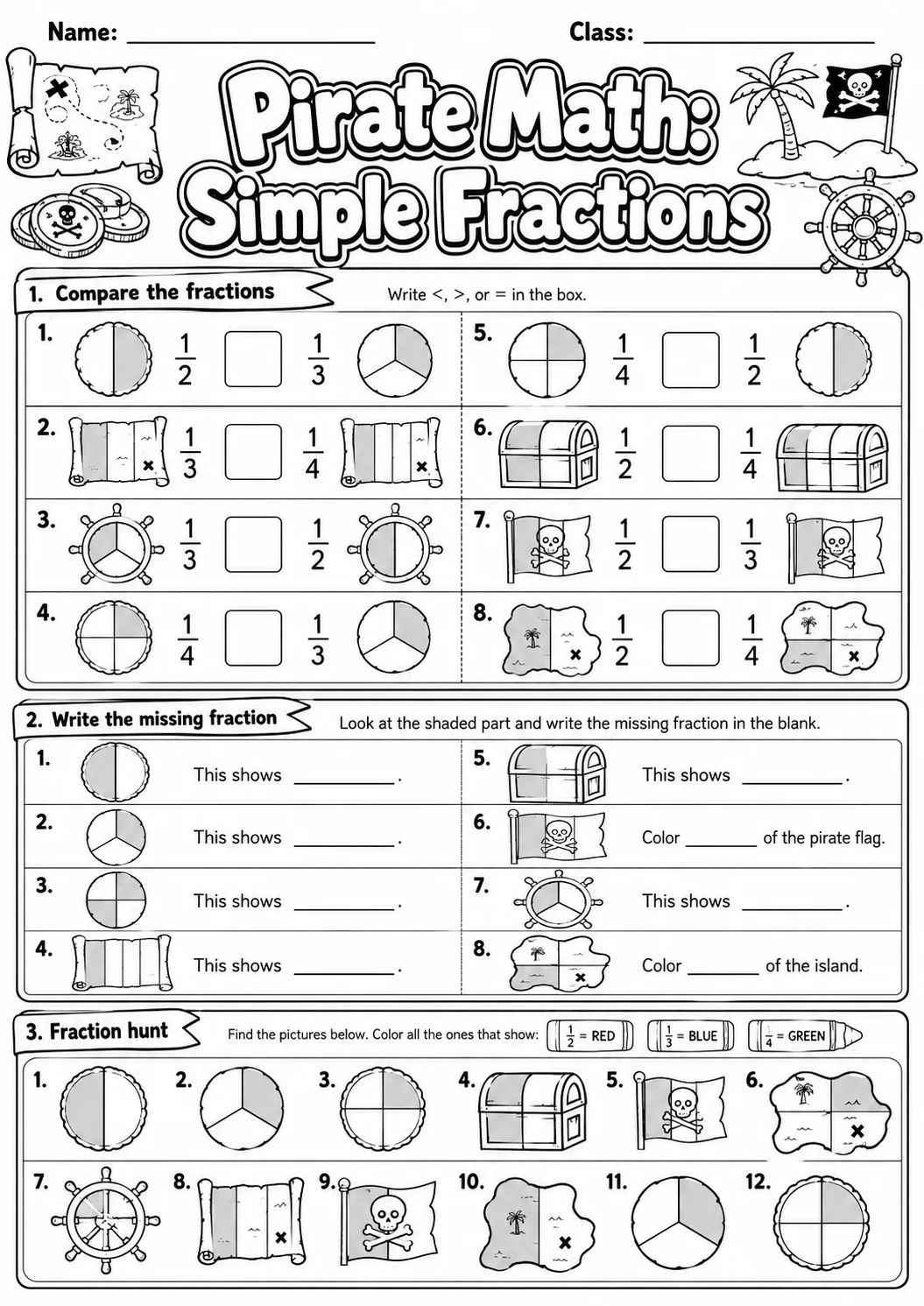 Pirate Math: Position and Direction Worksheet Pack page 7 printable Pirate Math preview
